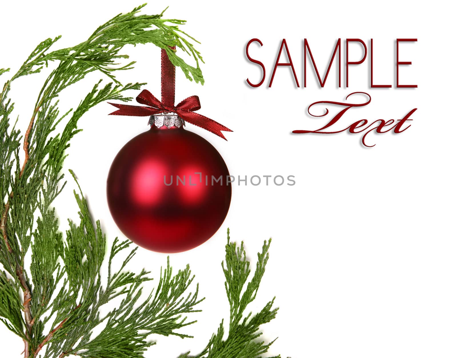 Evergreen Christmas Tree Branches With One Ornament With Copy Space For Your Own Message
