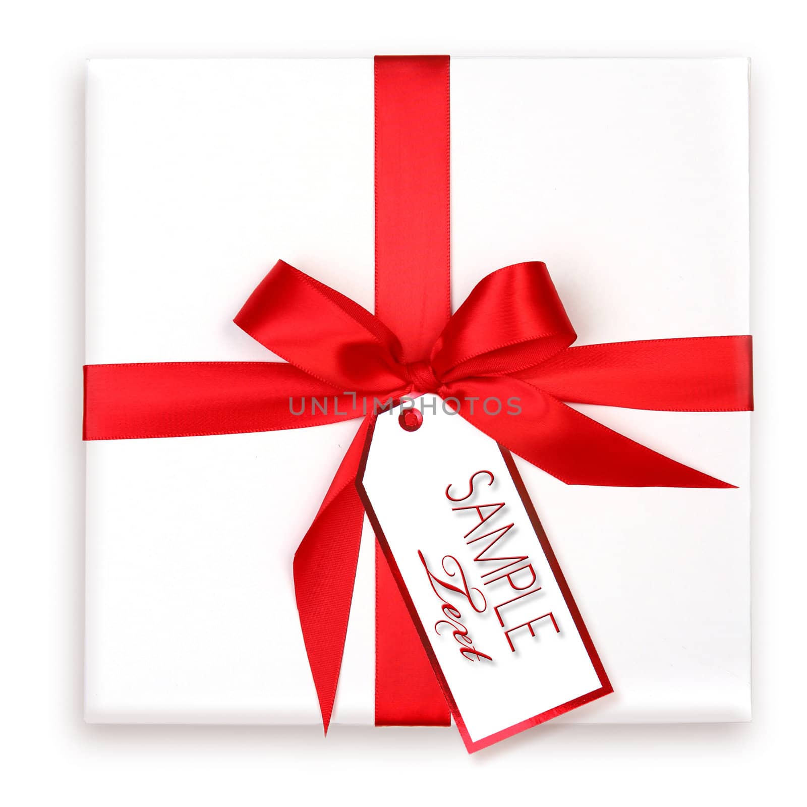 Wrapped Holiday Gift With Red Ribbon and Bow and Tag With Copyspace For Your Design