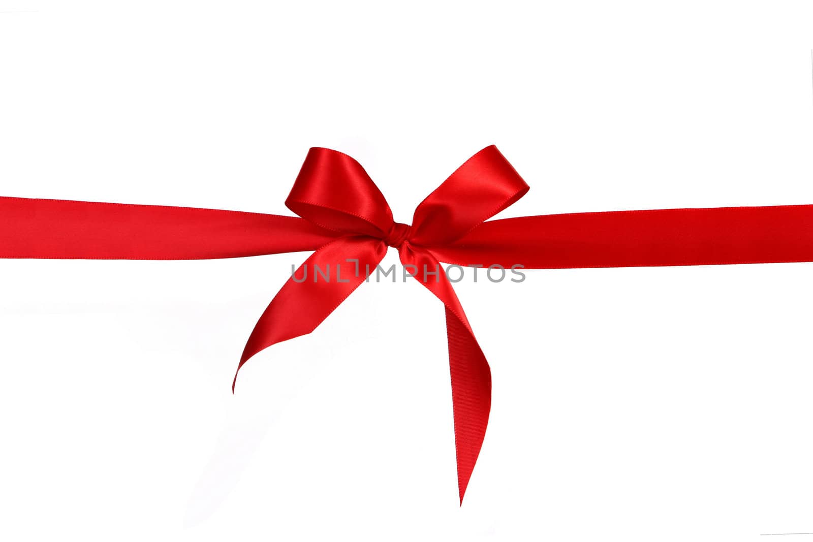 Red Gift Ribbon Bow in Horizontal Placement Over White Background Easily Isolated for Your Project