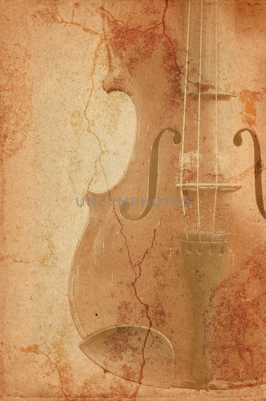 grunge music background with old fiddle by Mibuch