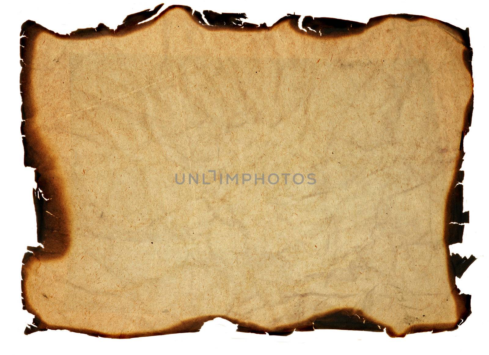 Image of the crumpled paper with burned edges - isolated