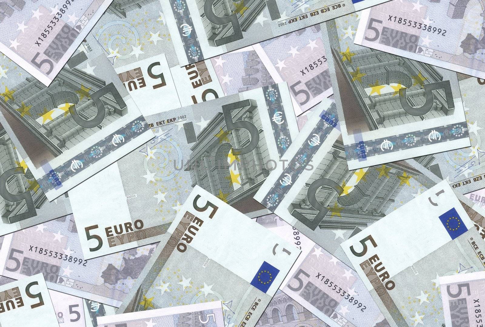 5 Euro notes background texture - mingled pile