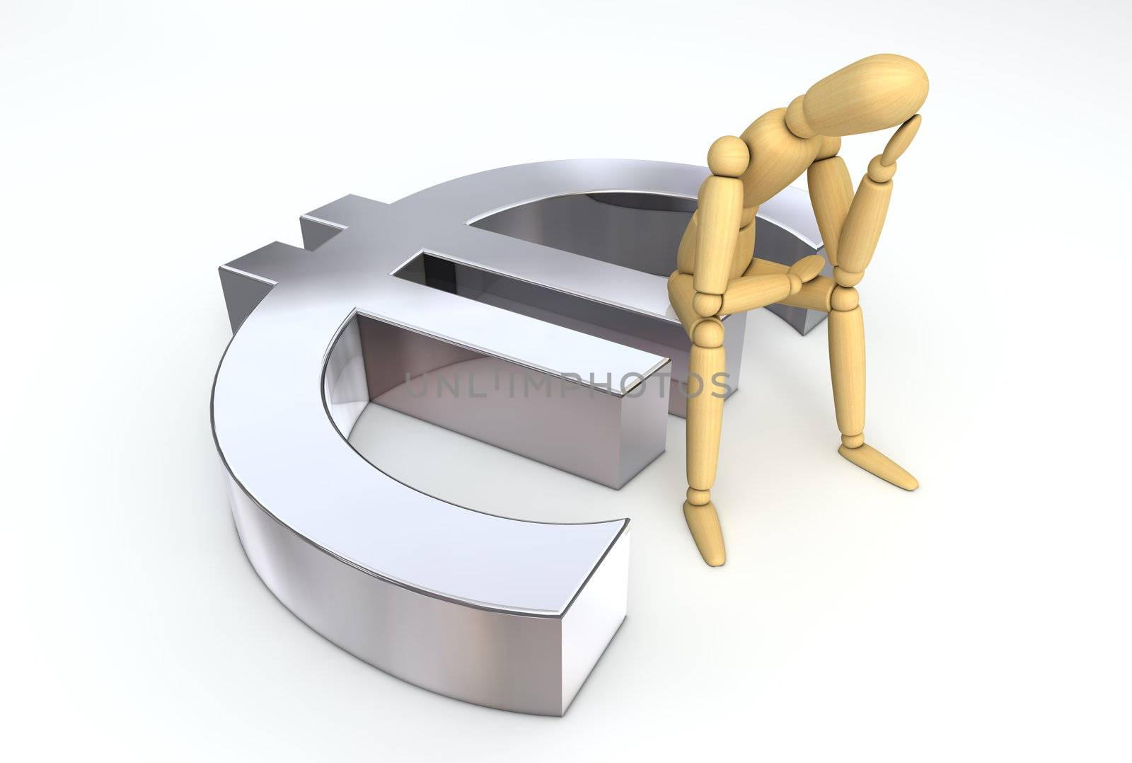 Lay Figure Sitting on Euro Symbol by PixBox