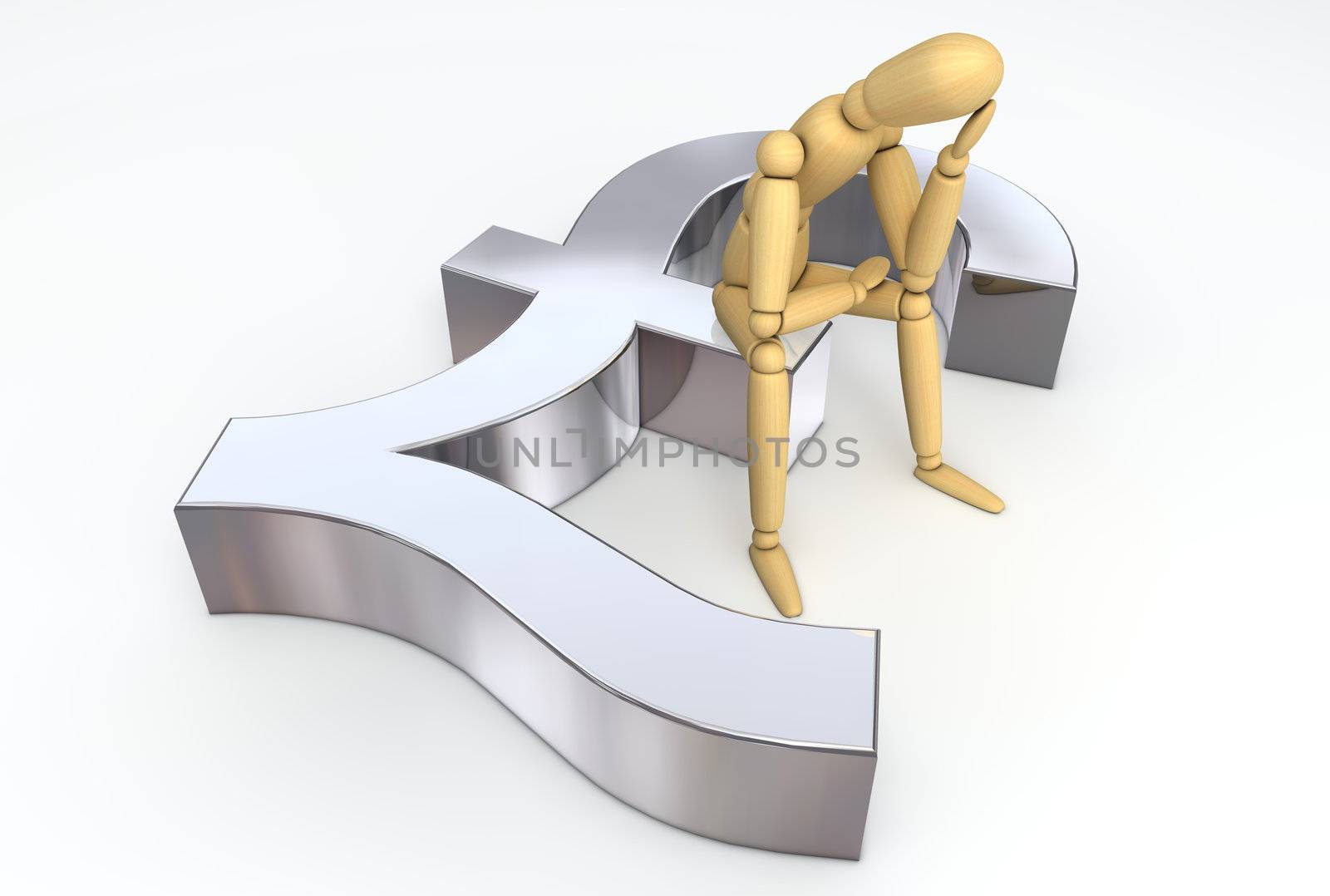 Lay Figure Sitting on Pound Sterling Symbol by PixBox