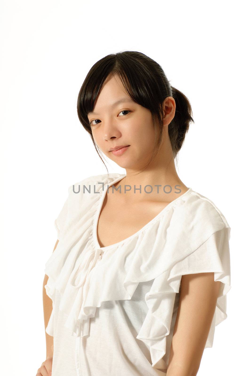 Fashion beauty of Asian, closeup portrait against on white background.