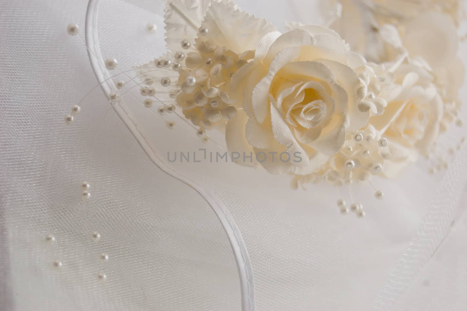 wedding fabric with pearls and roses