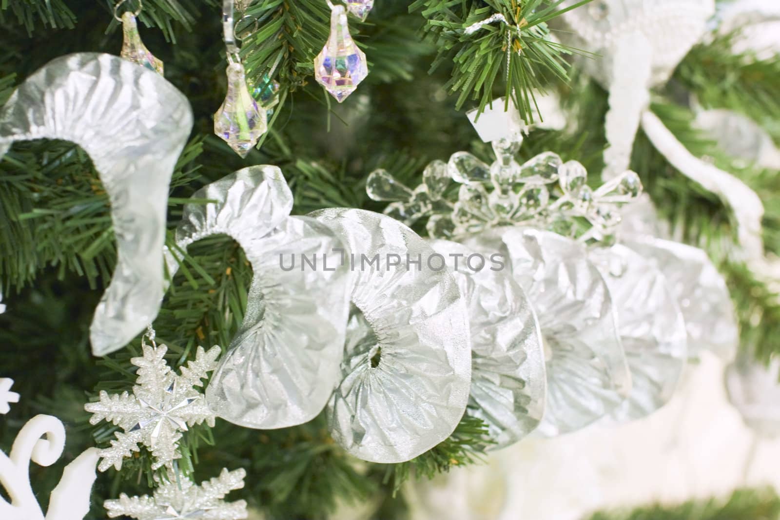 Close-up Christmas Garland on evergreen fir
