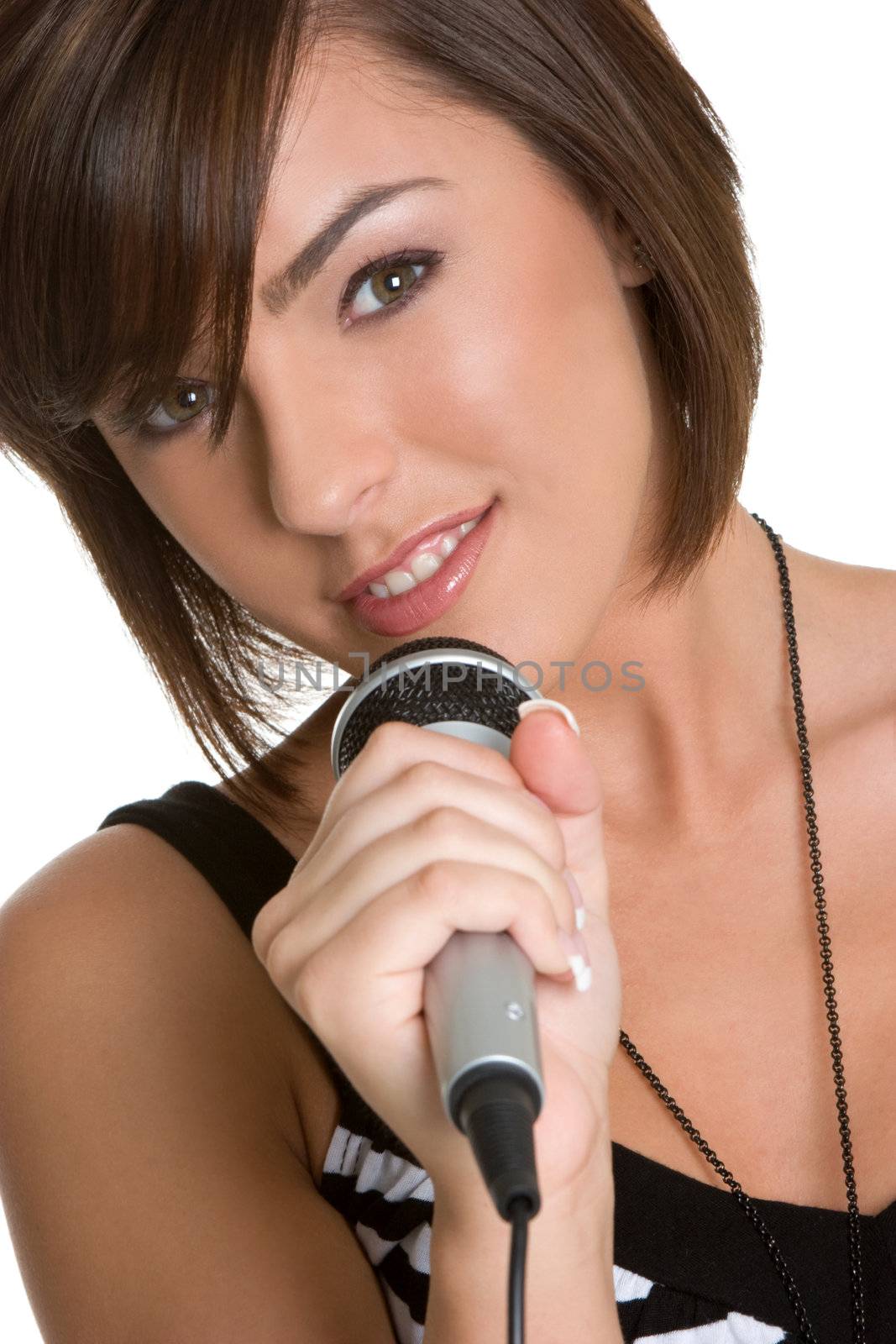 Teen girl singing karaoke