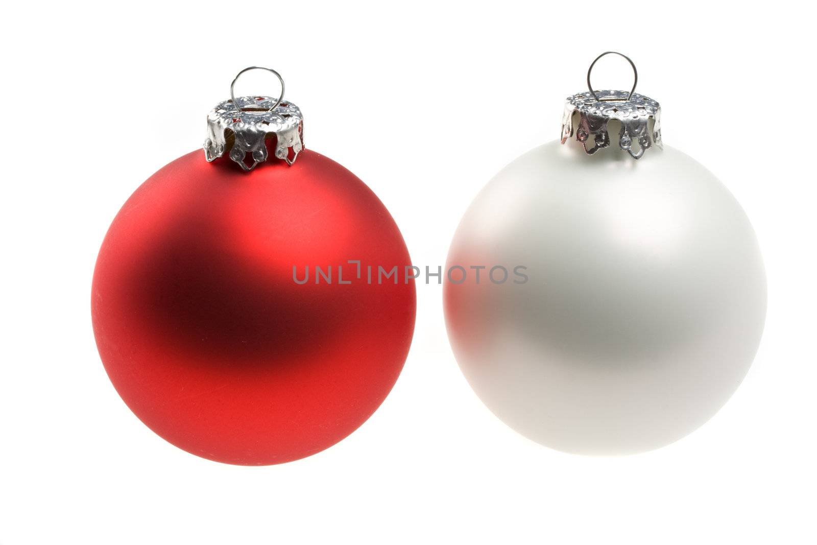 red and white christmas balls isolated on white