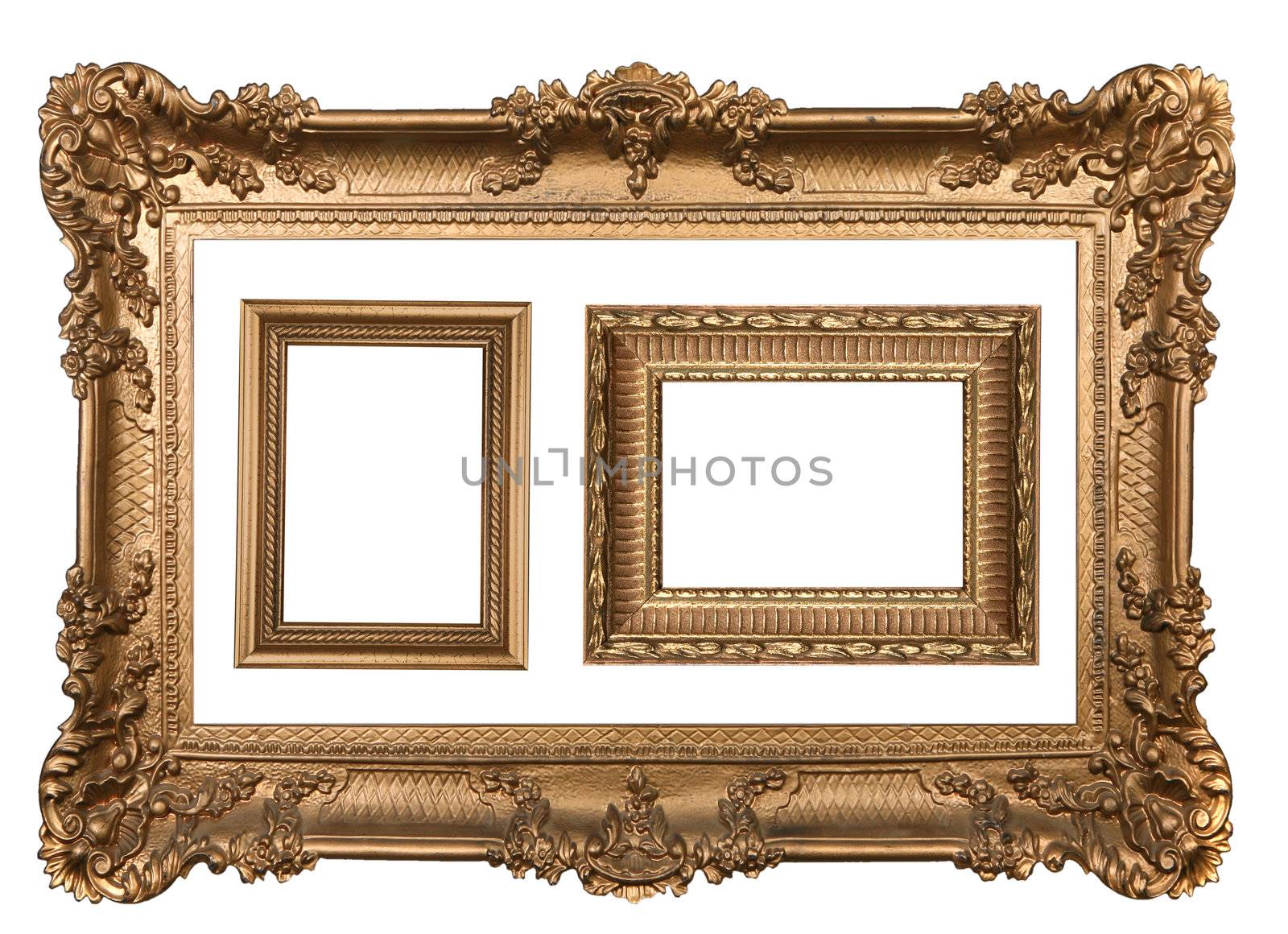 3 Decorative Gold Empty Wall Picture Frames  by tobkatrina