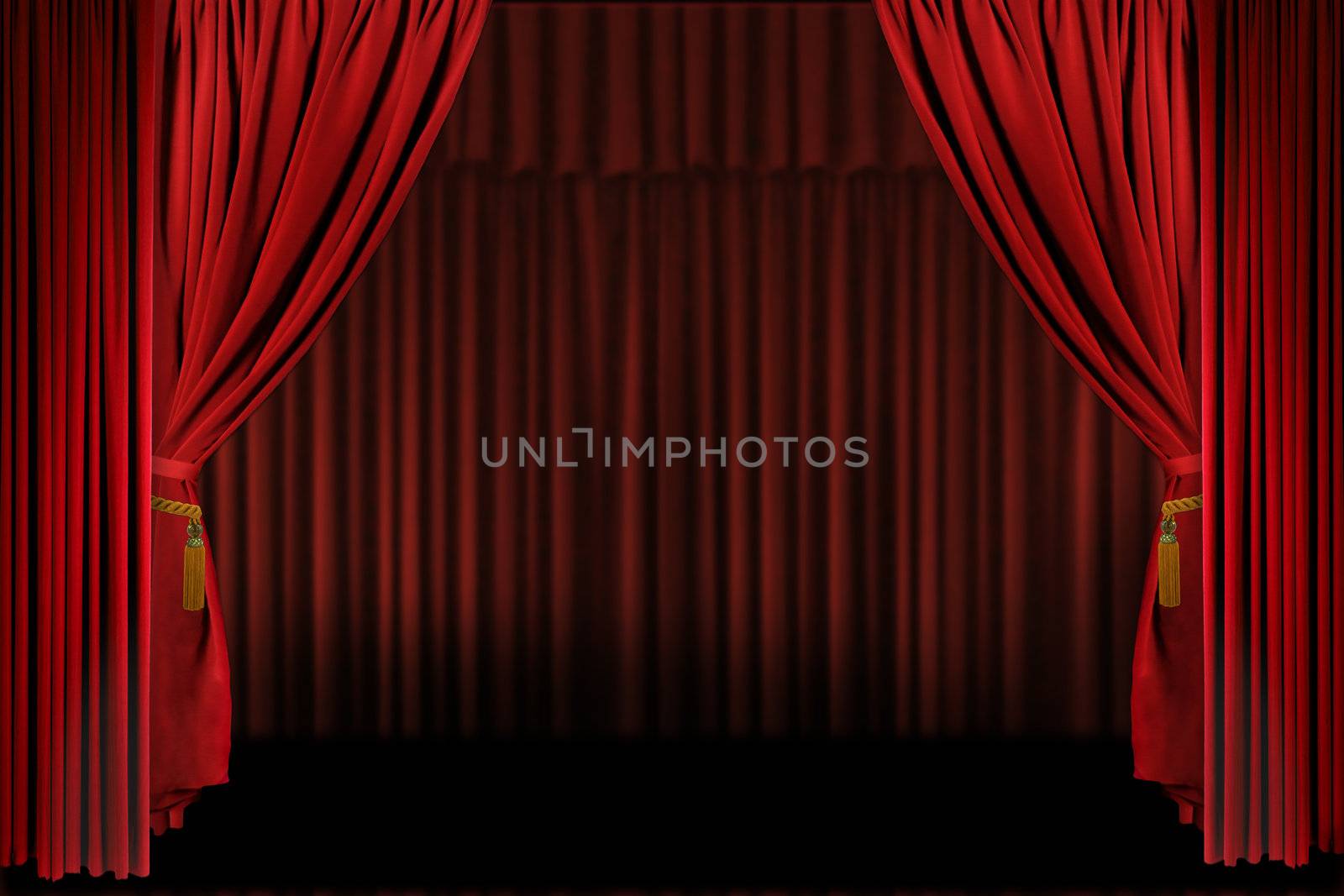 Horizontal Stage Drapes Open For Presentation. Insert Your Own Text or Image