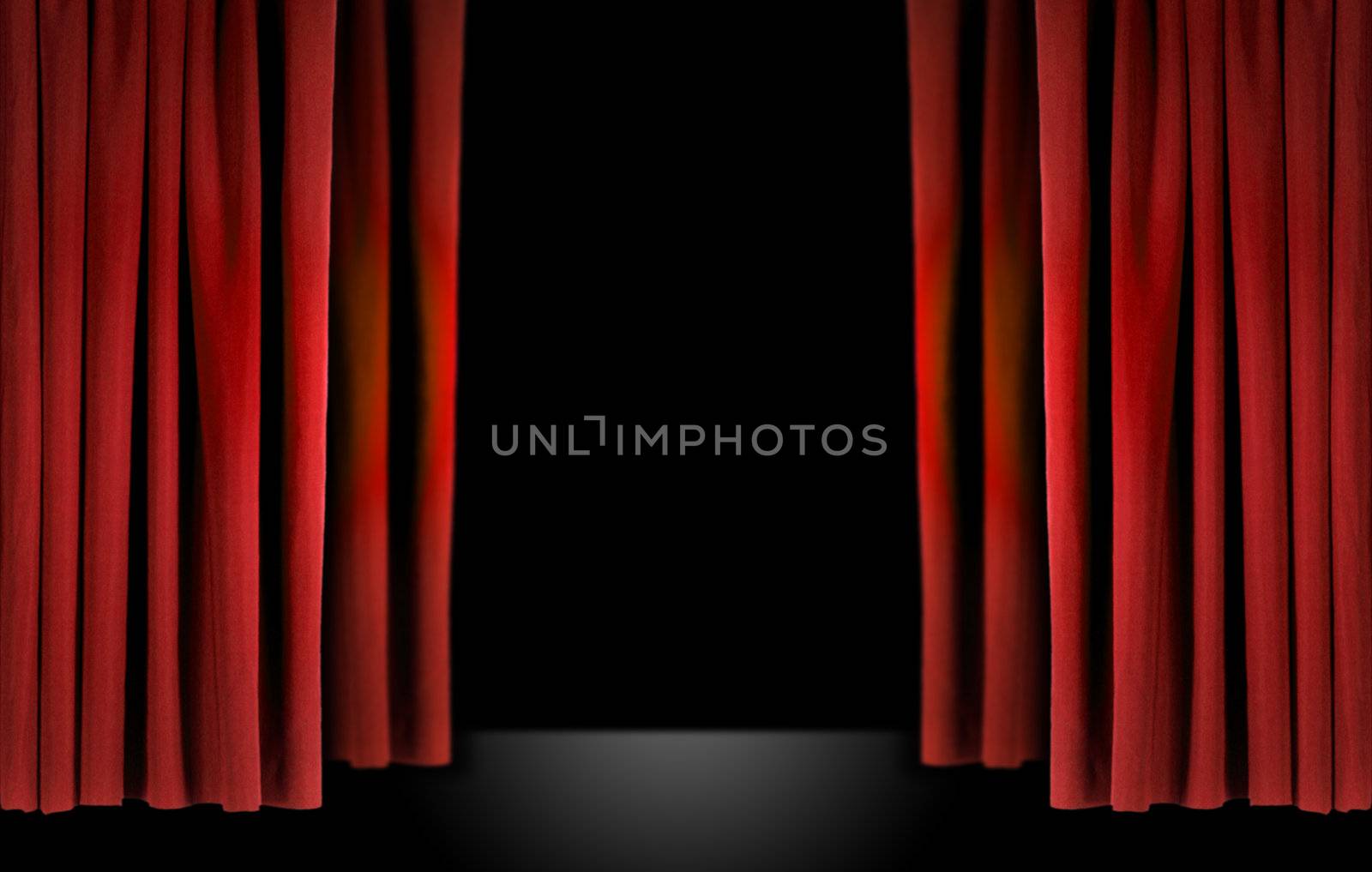 Elegant theater stage with red velvet curtains by tobkatrina
