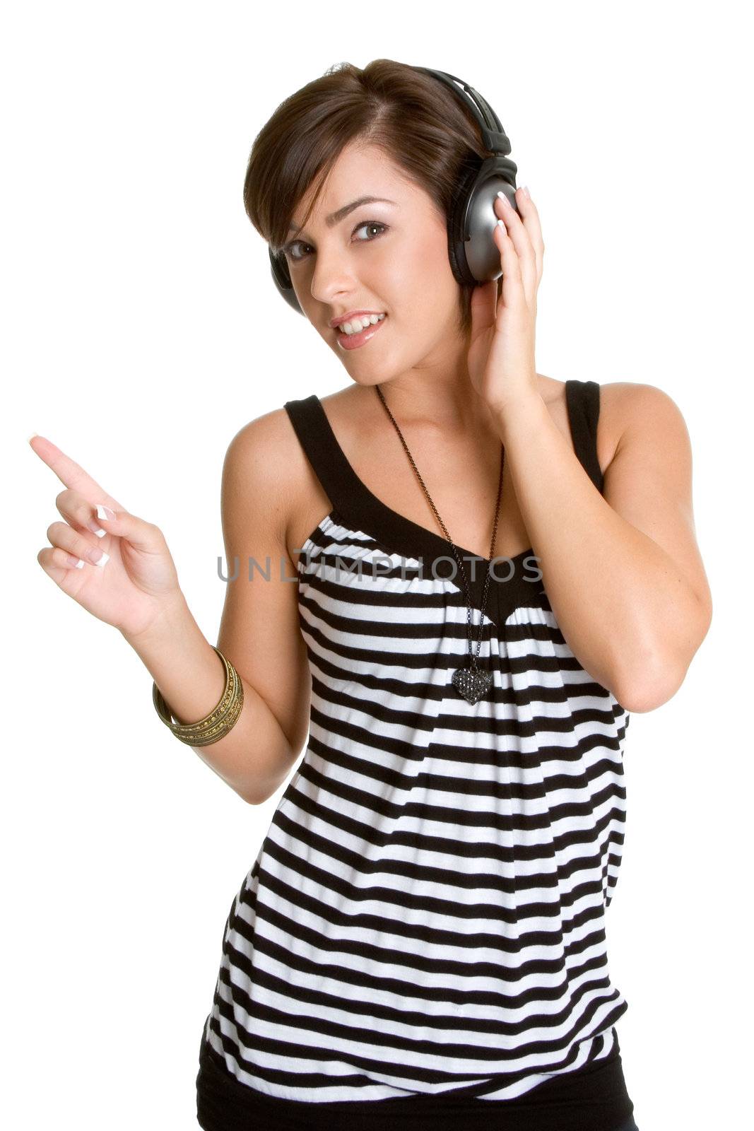 Isolated girl listening to headphones