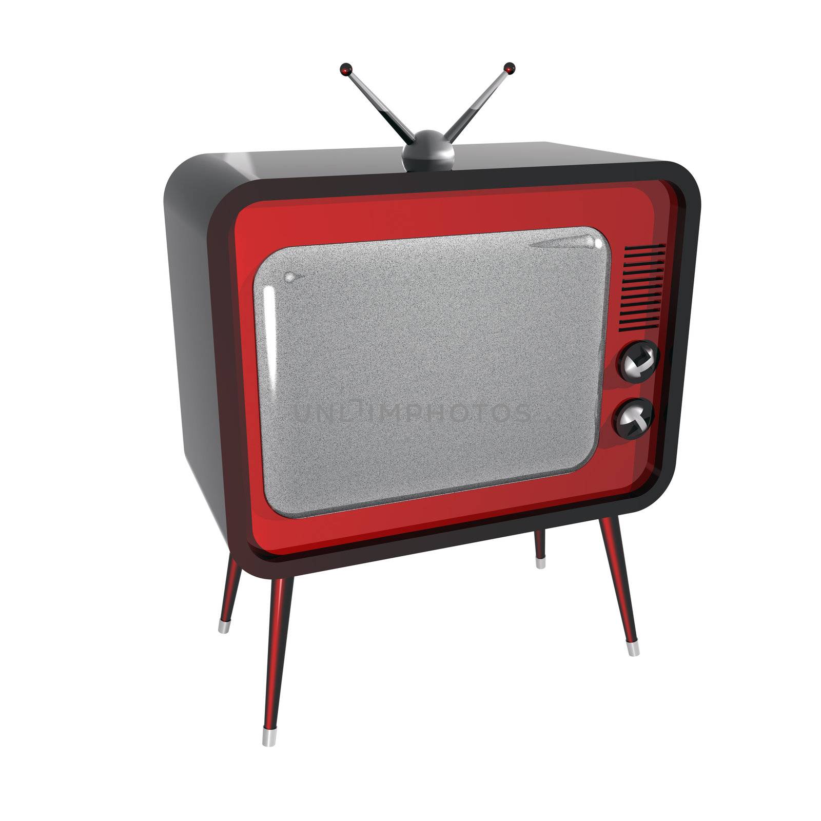 3D illustration of retro TV. Noise on screen.