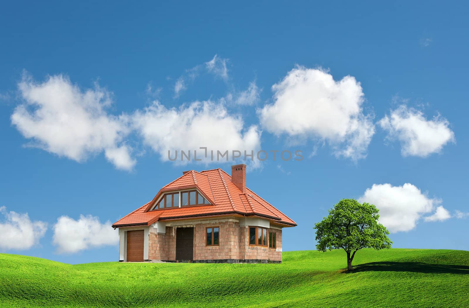 	
New house on a green hill
