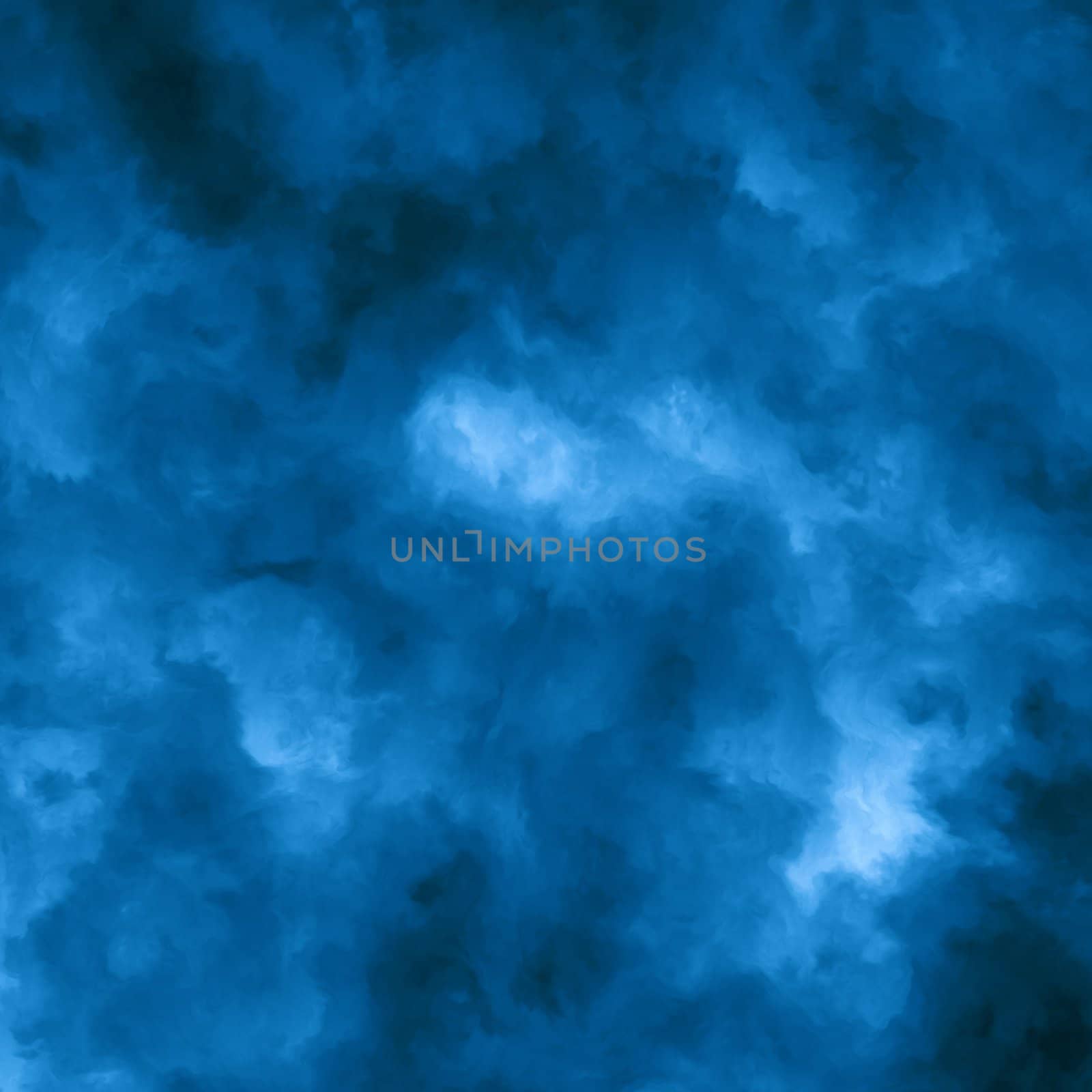 Brooding, abstract blue background composed of indistinct cloud shapes. Blue color ranges from dark to light blue. 