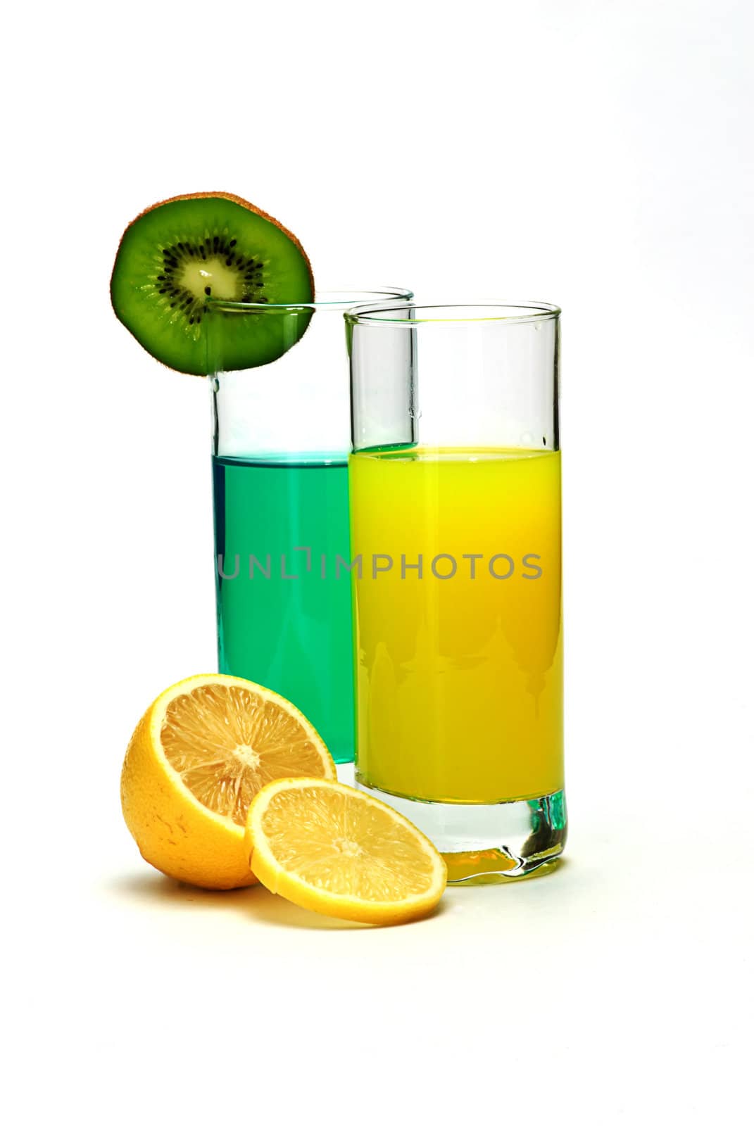  cocktail and juice isolated on white