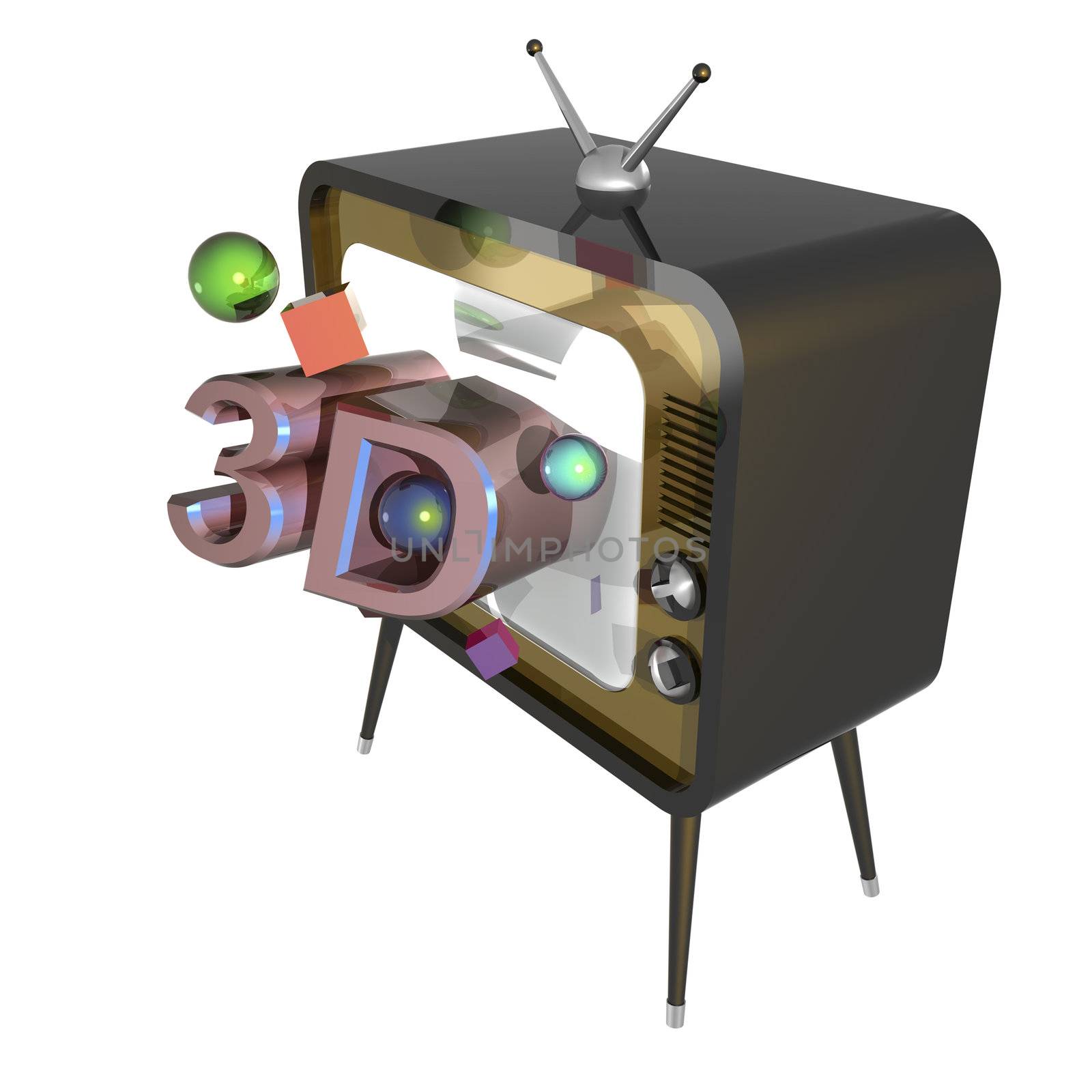3D illustration of retro TV with 3d screen