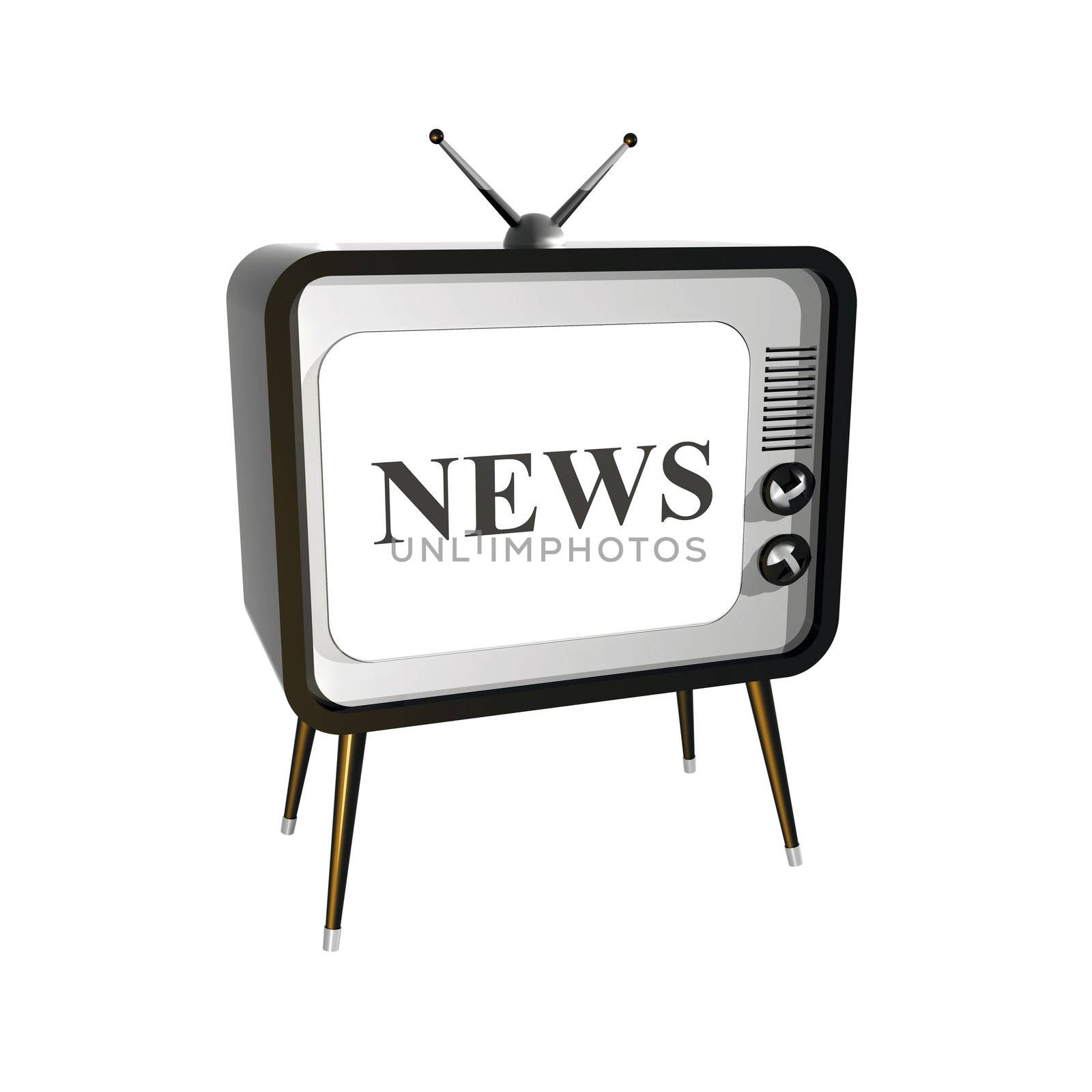 3D illustration of retro TV showing NEWS on screen