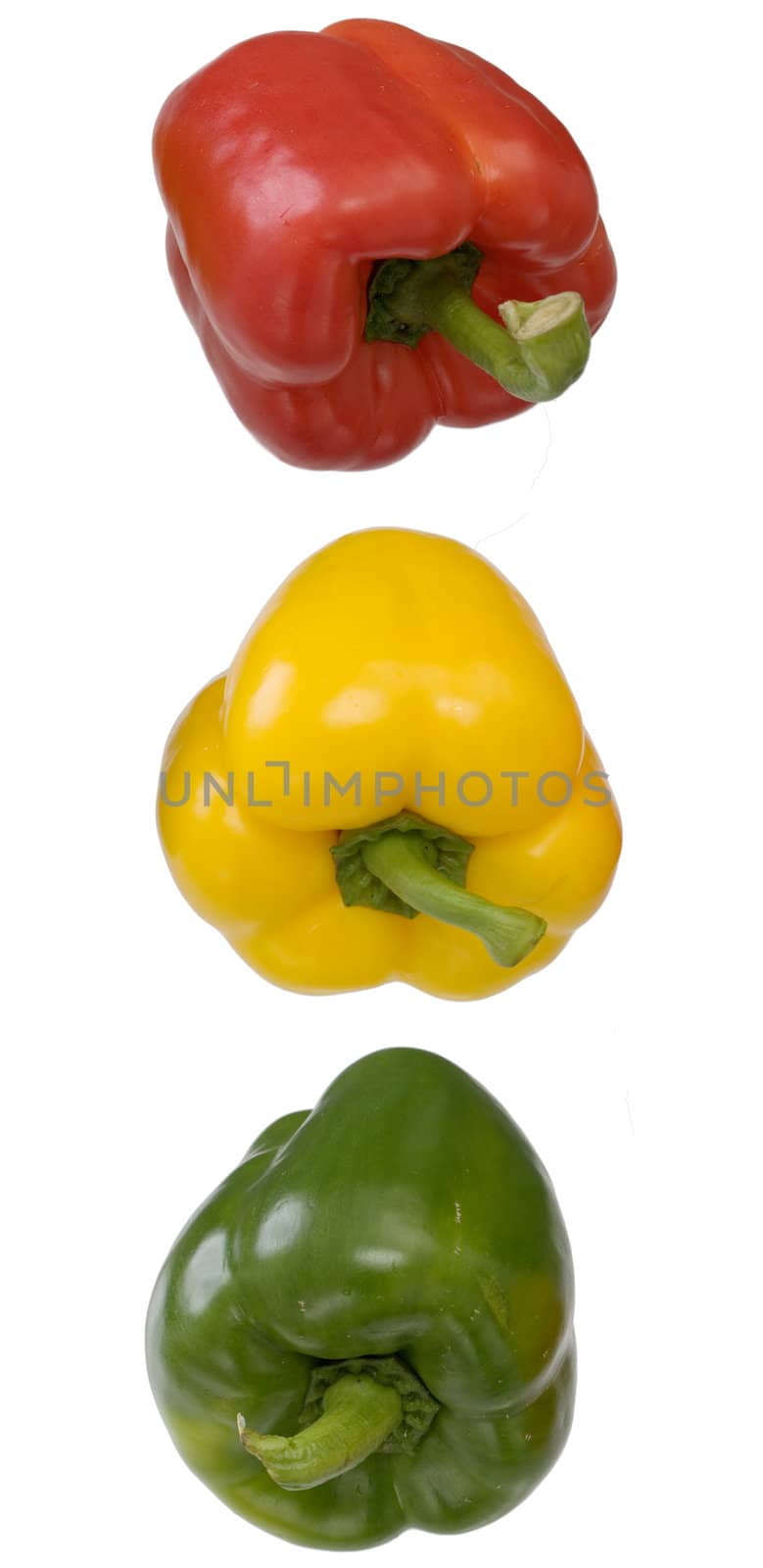 Three clean washed Bulgarian pepper with the torn off handles