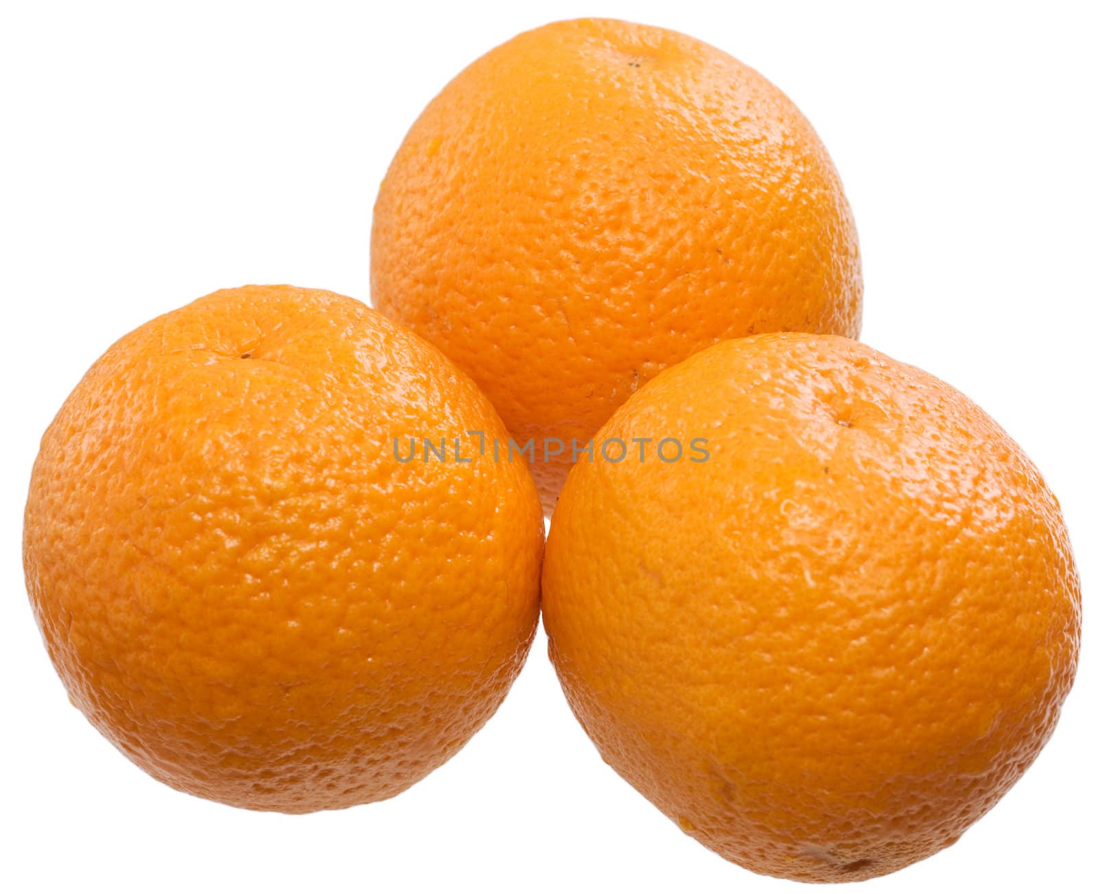 Three ripe oranges isolated on a white background