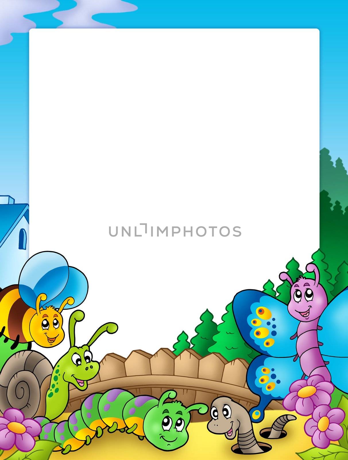 Frame with various garden animals - color illustration.