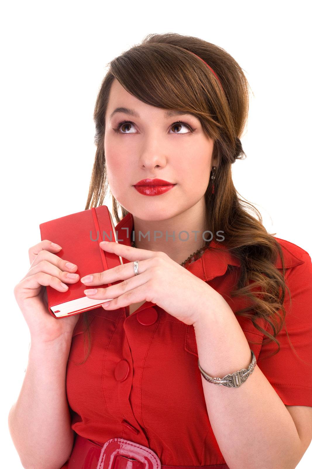 Girl in red dress and her diary by mihhailov