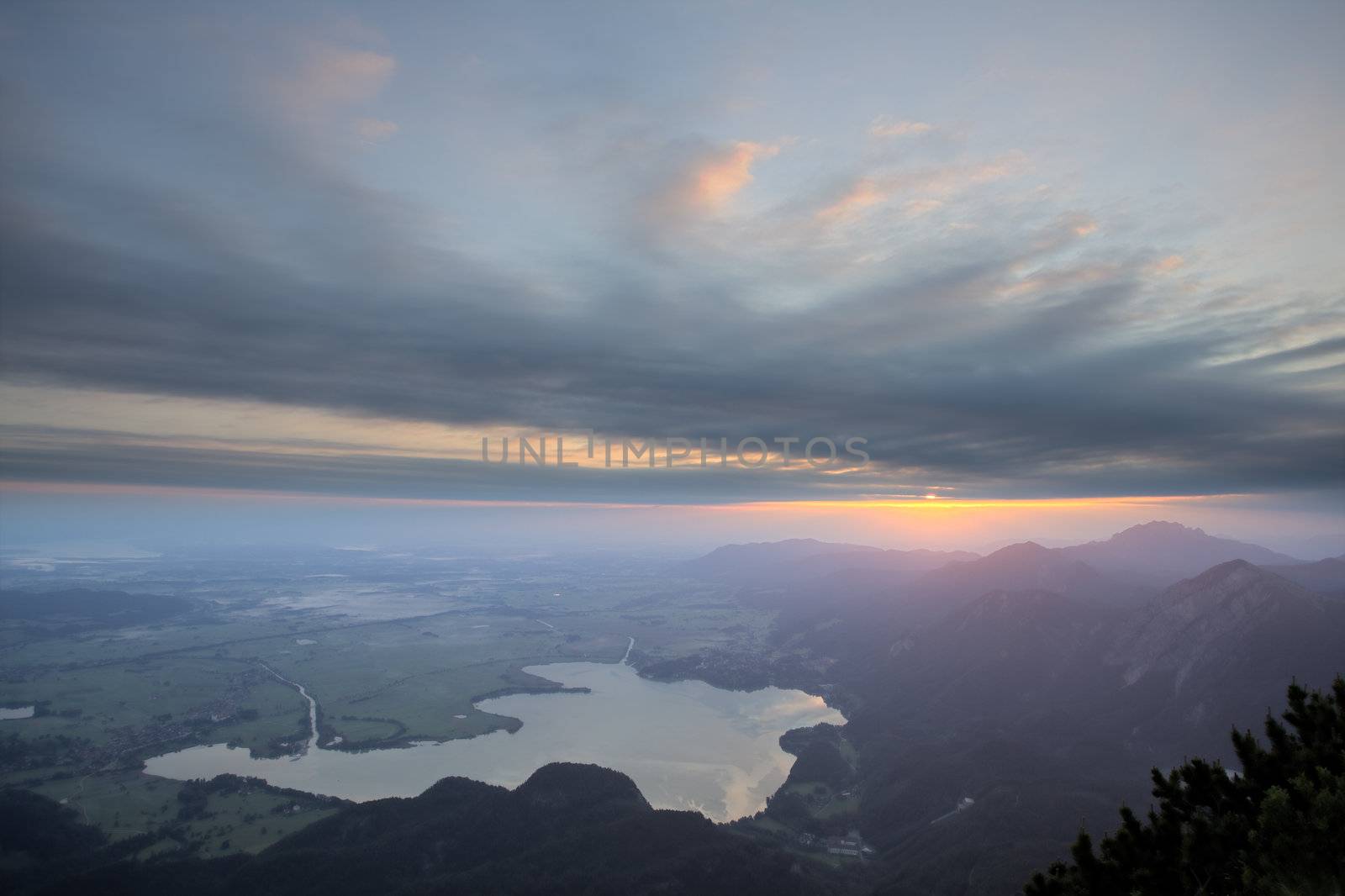 german mountain lake at sunrise