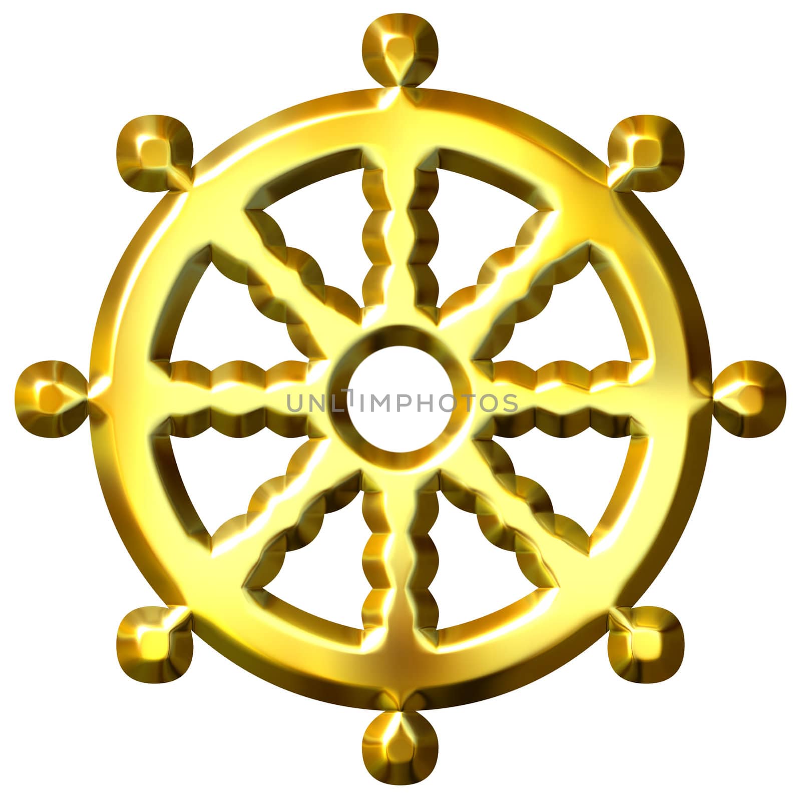 3D Golden Buddhism Symbol Wheel of Dharma by Georgios