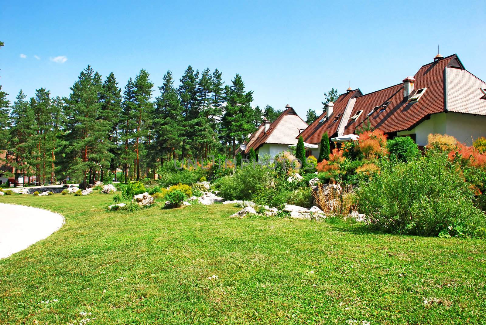 weekend mountain houses green grass in Serbia, Zlatibor