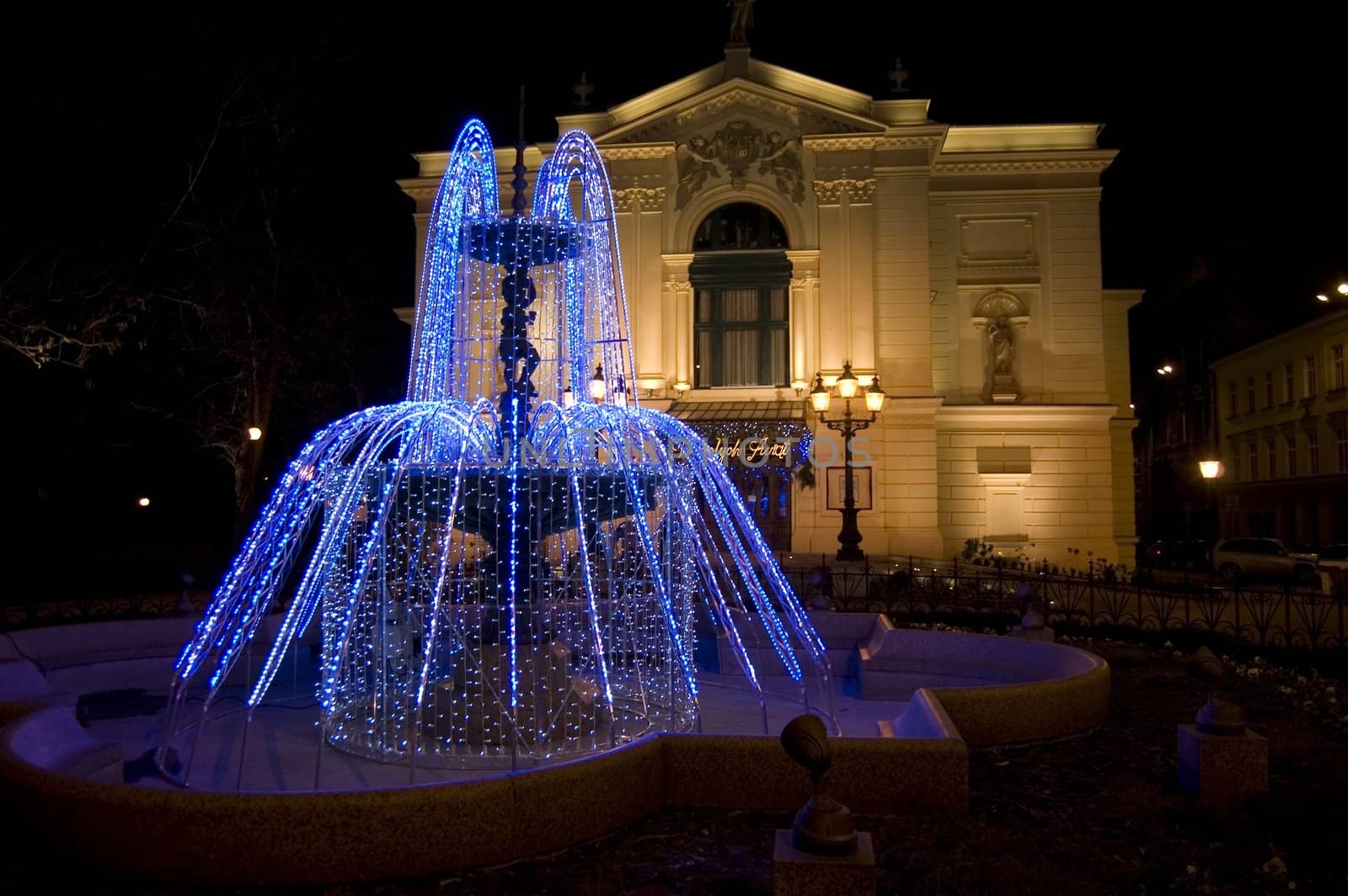 beautiful blue christmas fountain