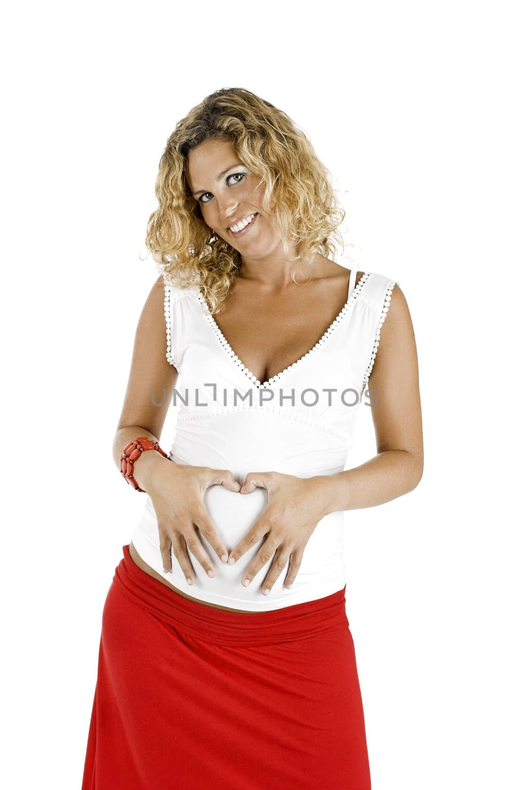 Beautiful pregnant woman, isolated on white background 
