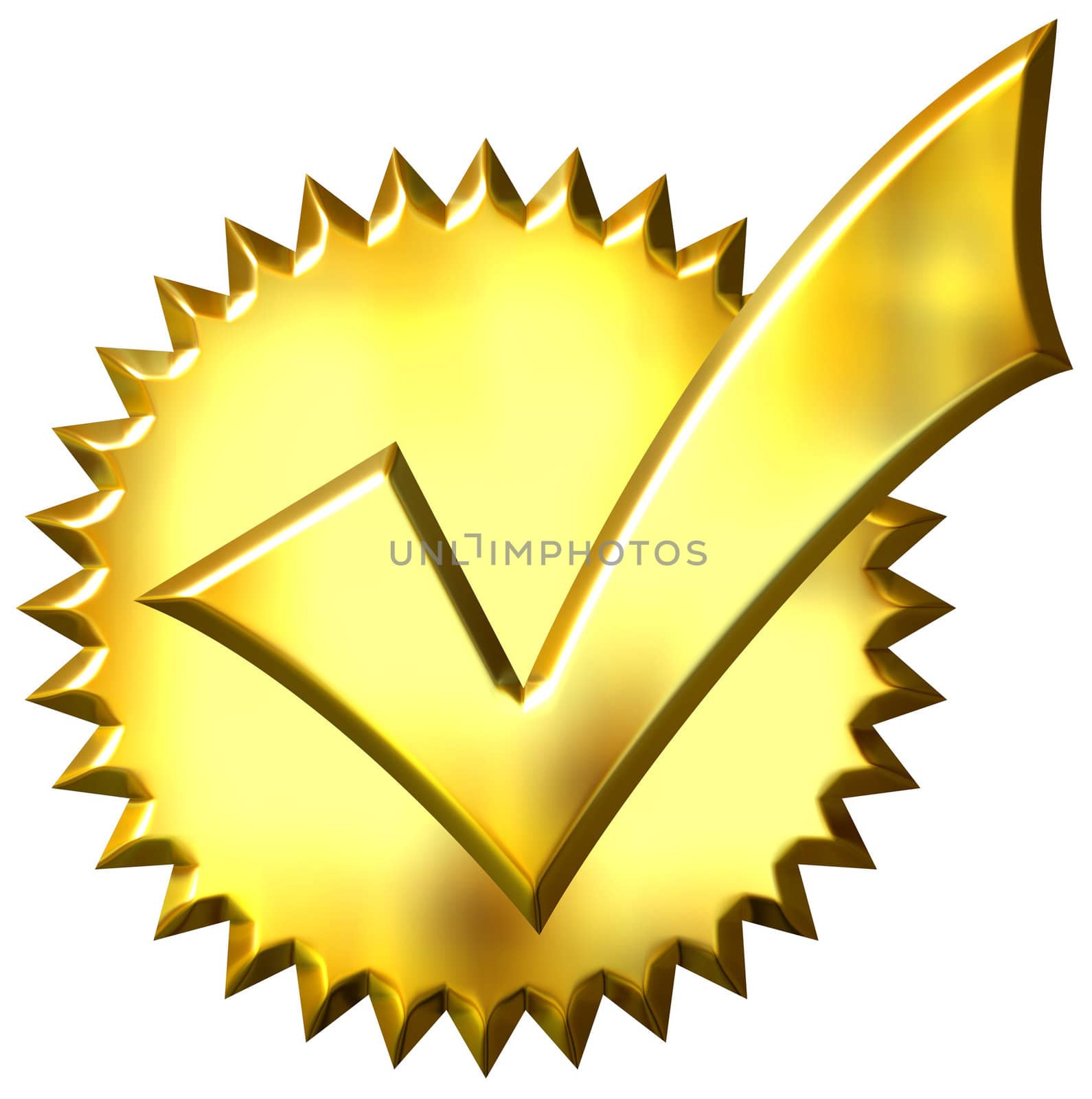 3d golden ticked seal isolated in white