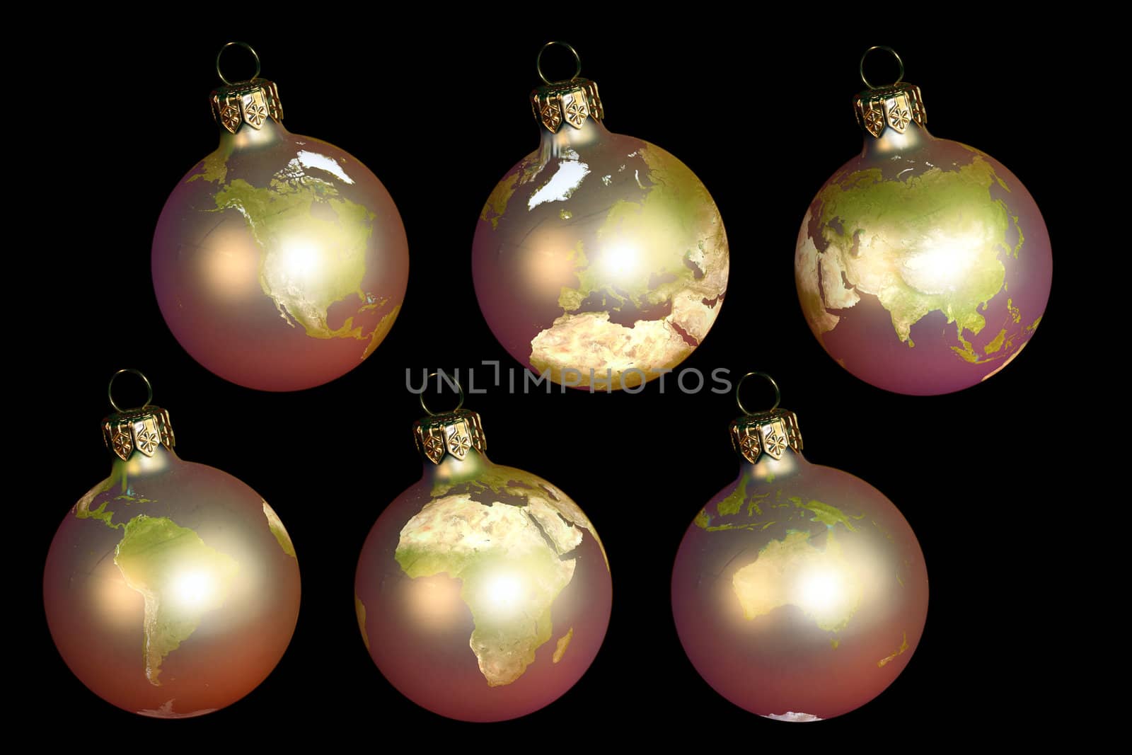 christmas balls with earth isolated on black