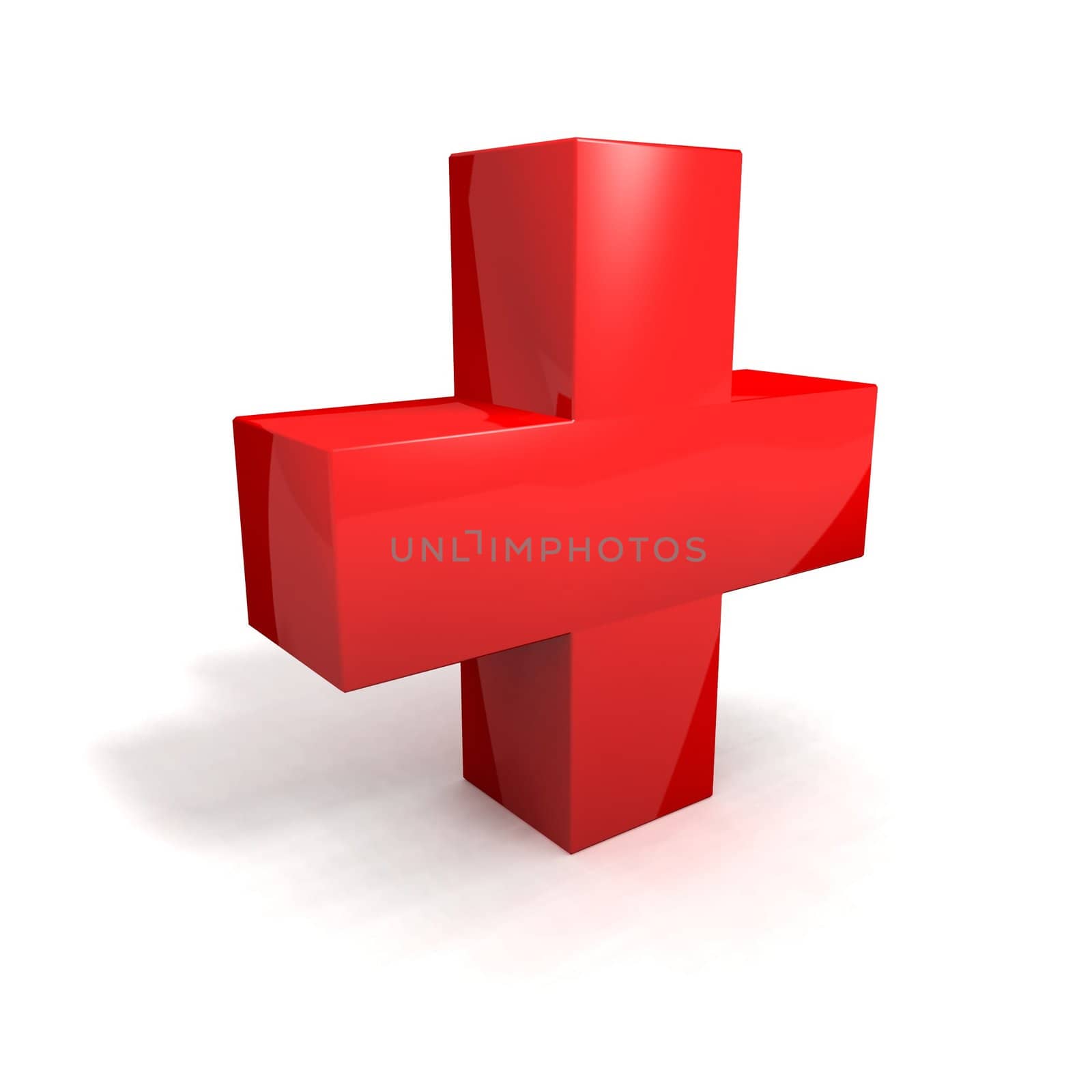 a 3d render of a red cross over a white background