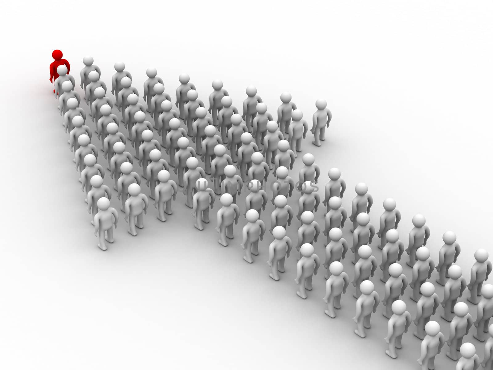 Arrow made of people. 3D image.
