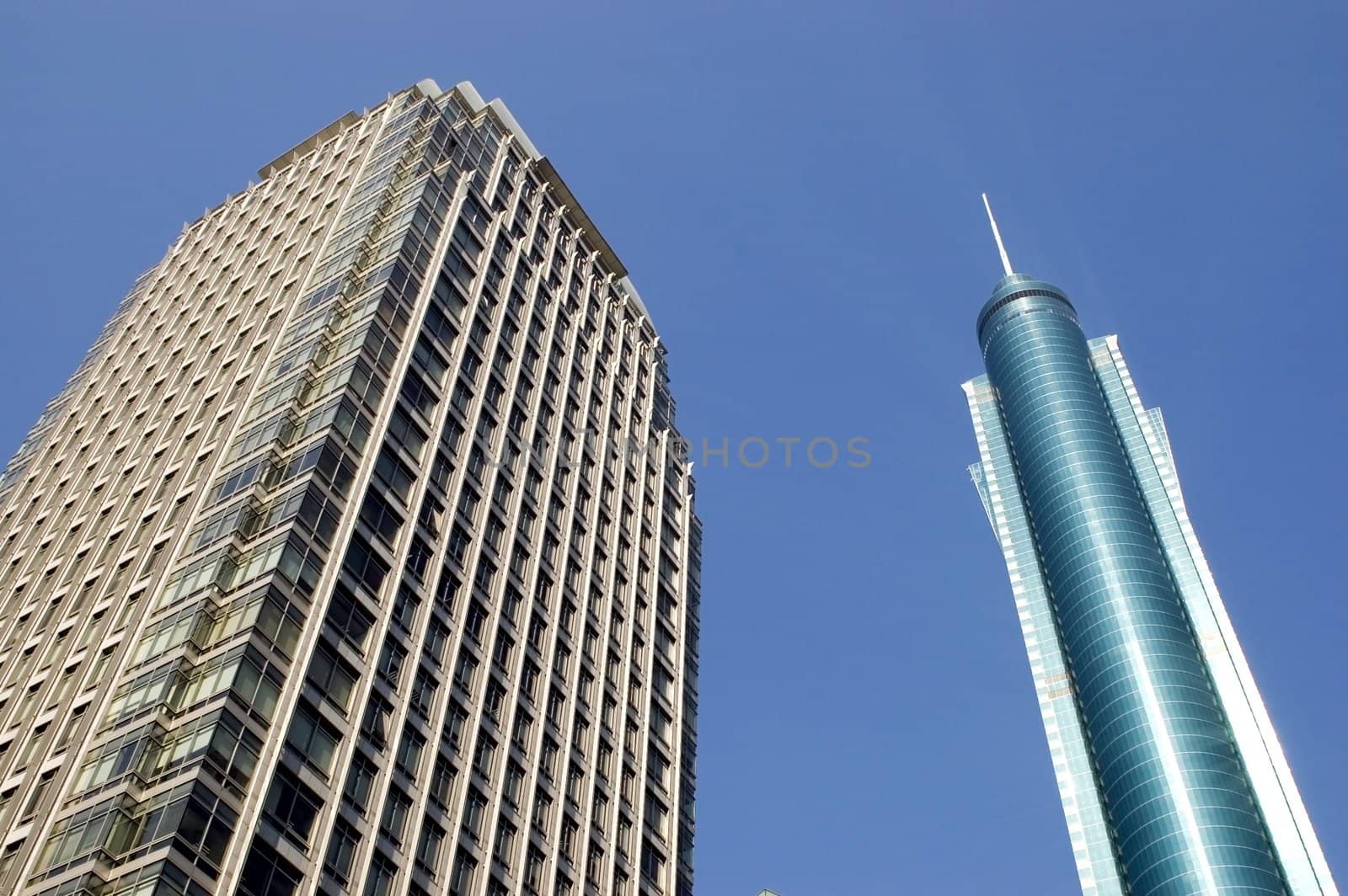 China, Guangdong province, Shenzhen city center with modern skyscrapers, office buildings.