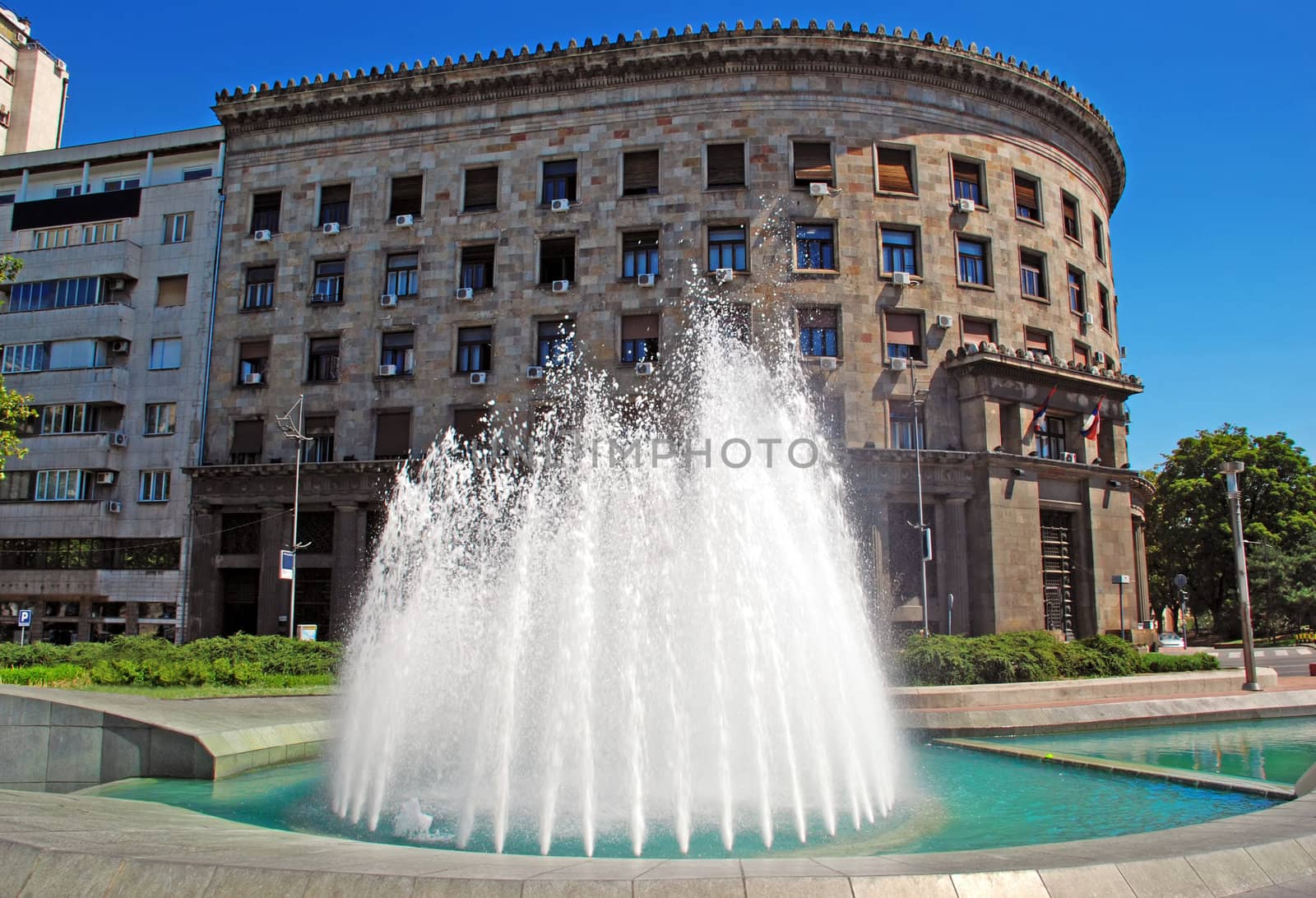 fountain and architecture background in center of Belgrade, Serbia