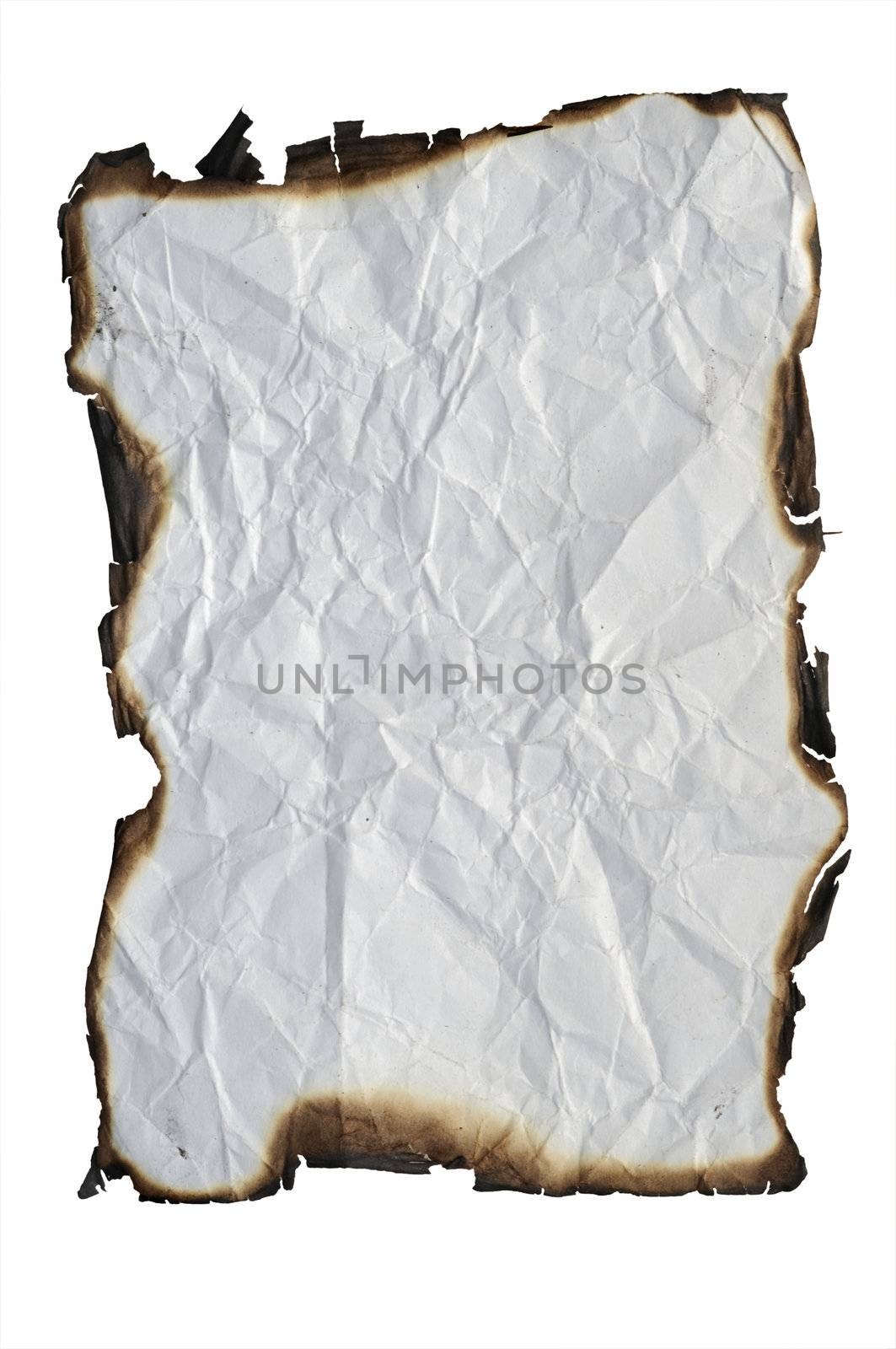 Image of the crumpled paper with charred edges - isolated