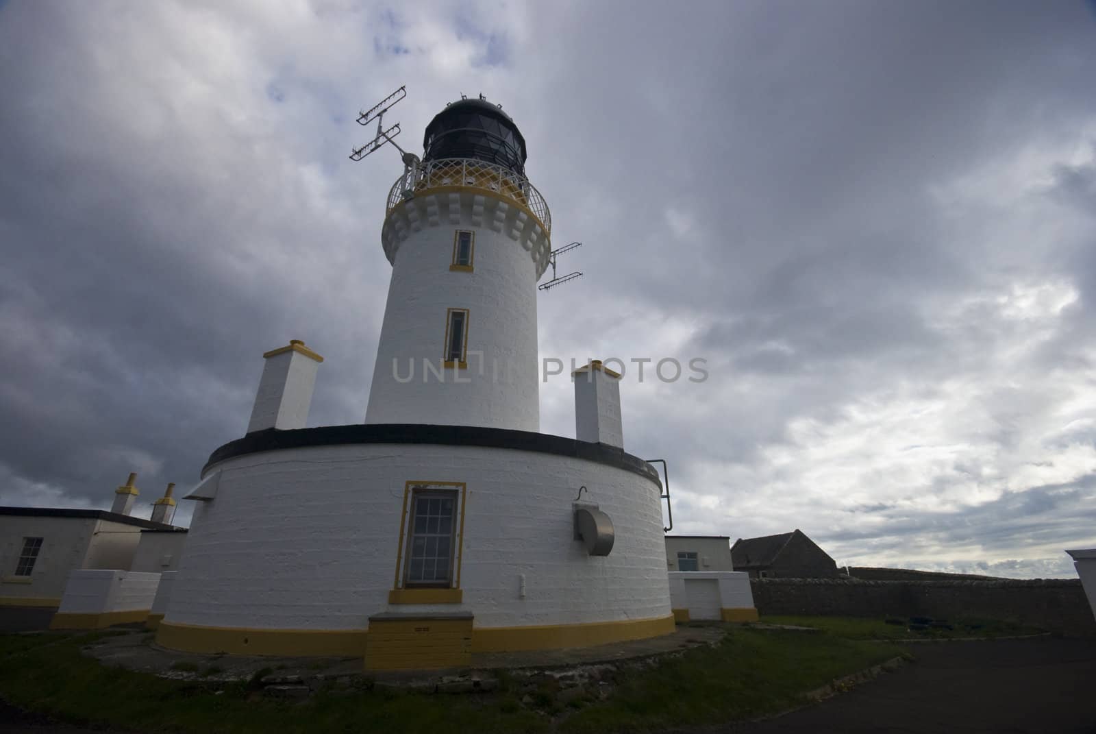 lighthouse in northern Scotland contorted by a wideangle lens