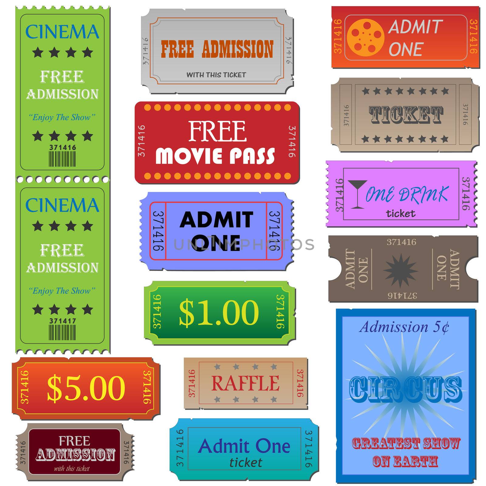 Image of various cinema and admission tickets.