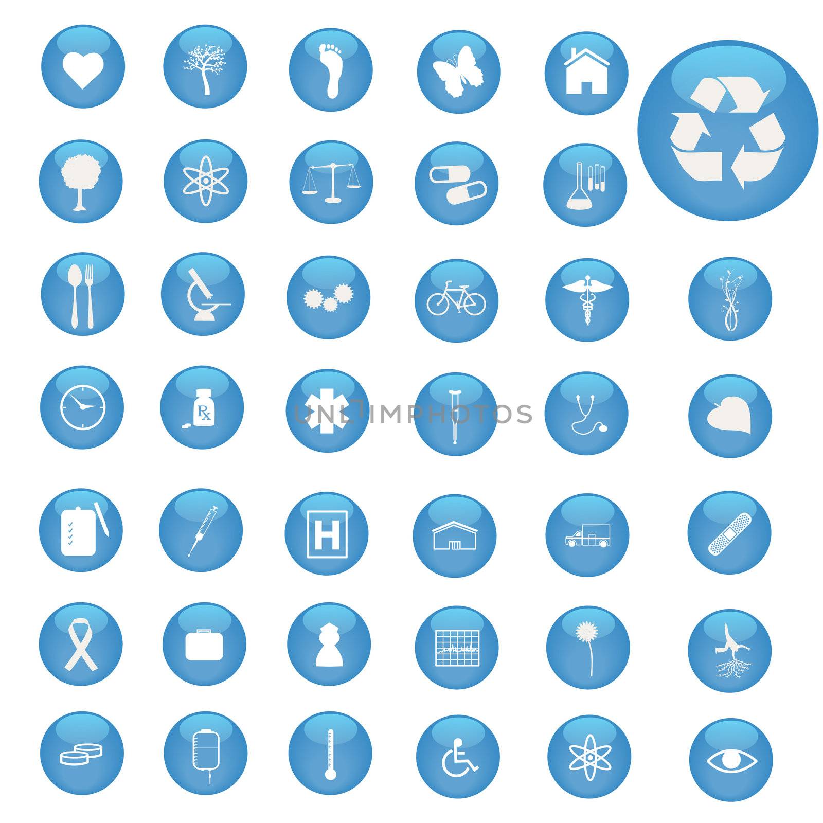 Image of various icons on blue buttons.