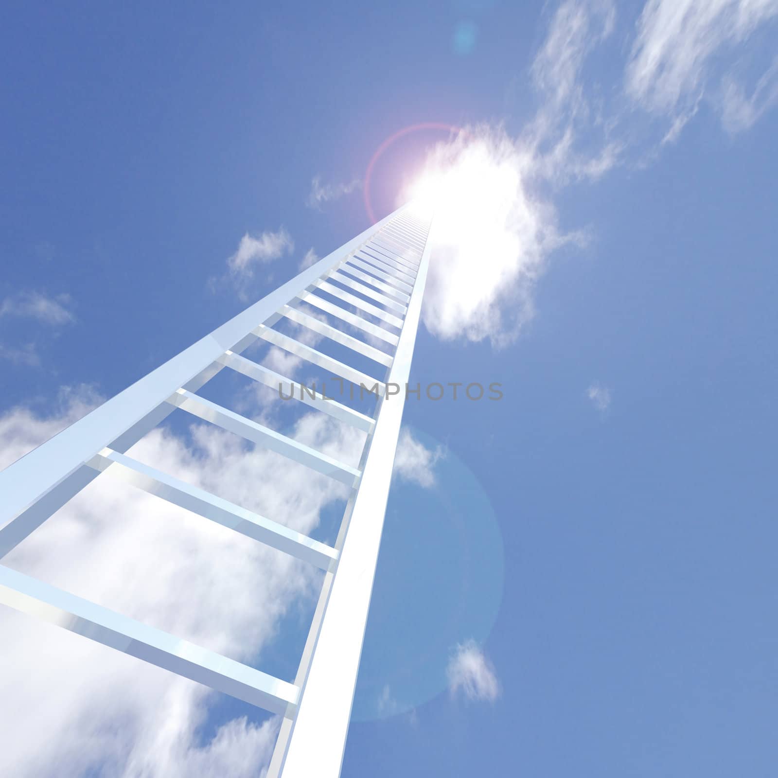 Image of a ladder reaching up to the sky.