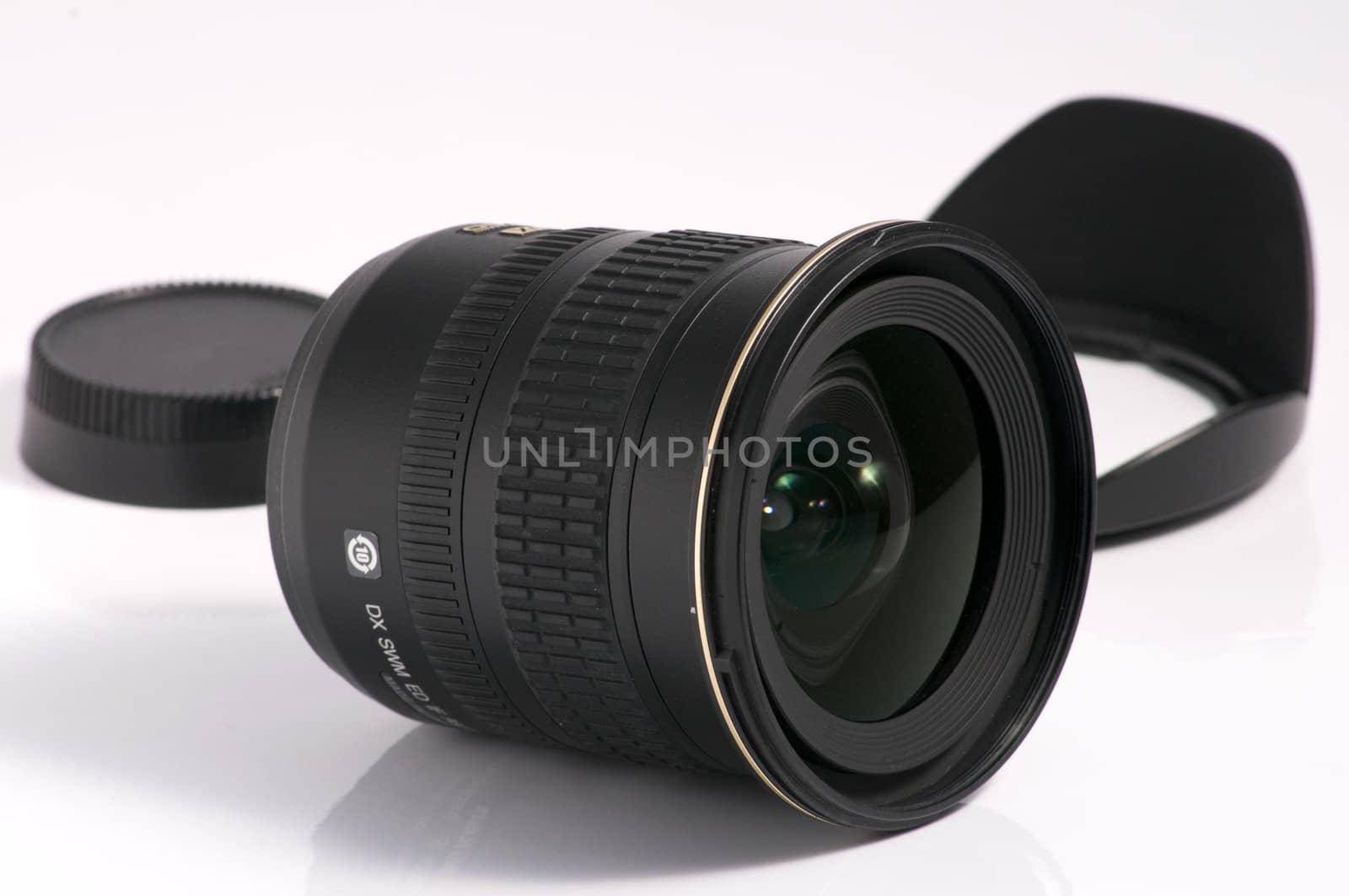 Professional lens for reflex camera - black on white background