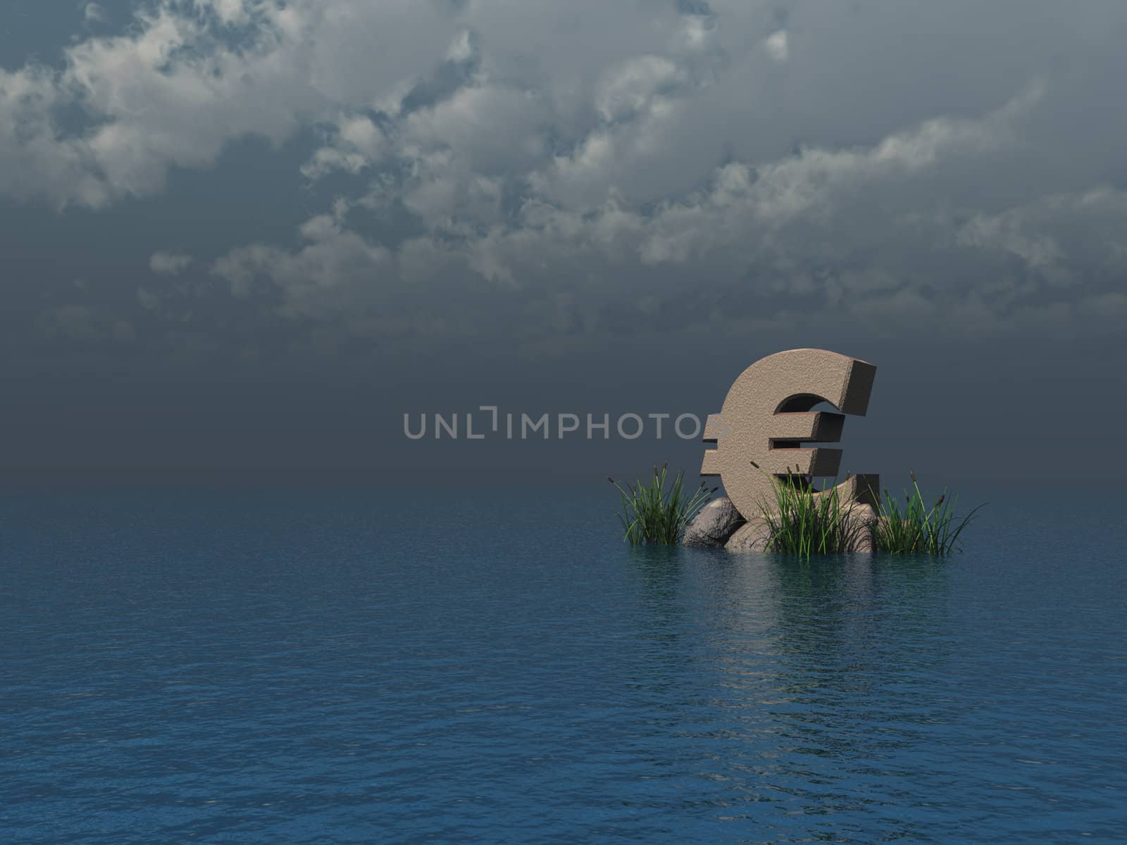 euro symbol monument at the ocean - 3d illustration