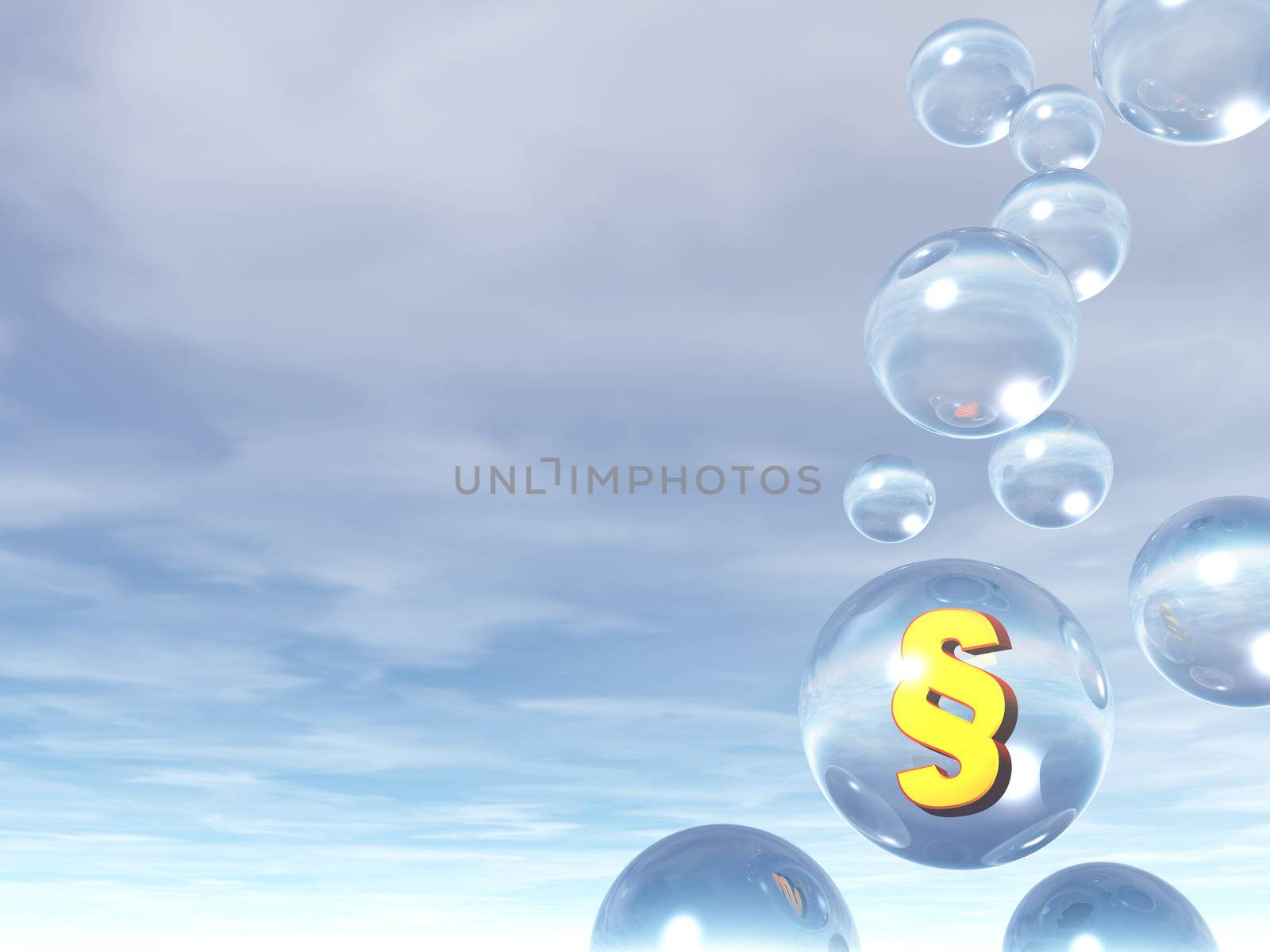bubles and golden paragraph sign - 3d illustration