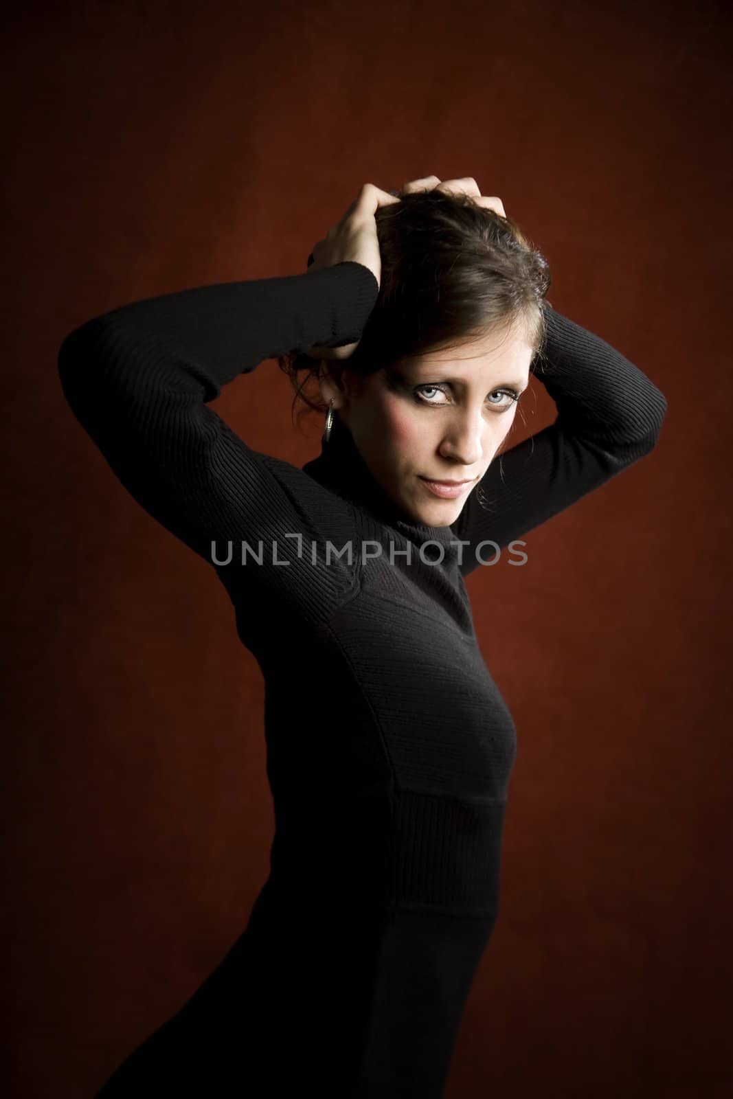 Pretty woman in a stretchy black dress