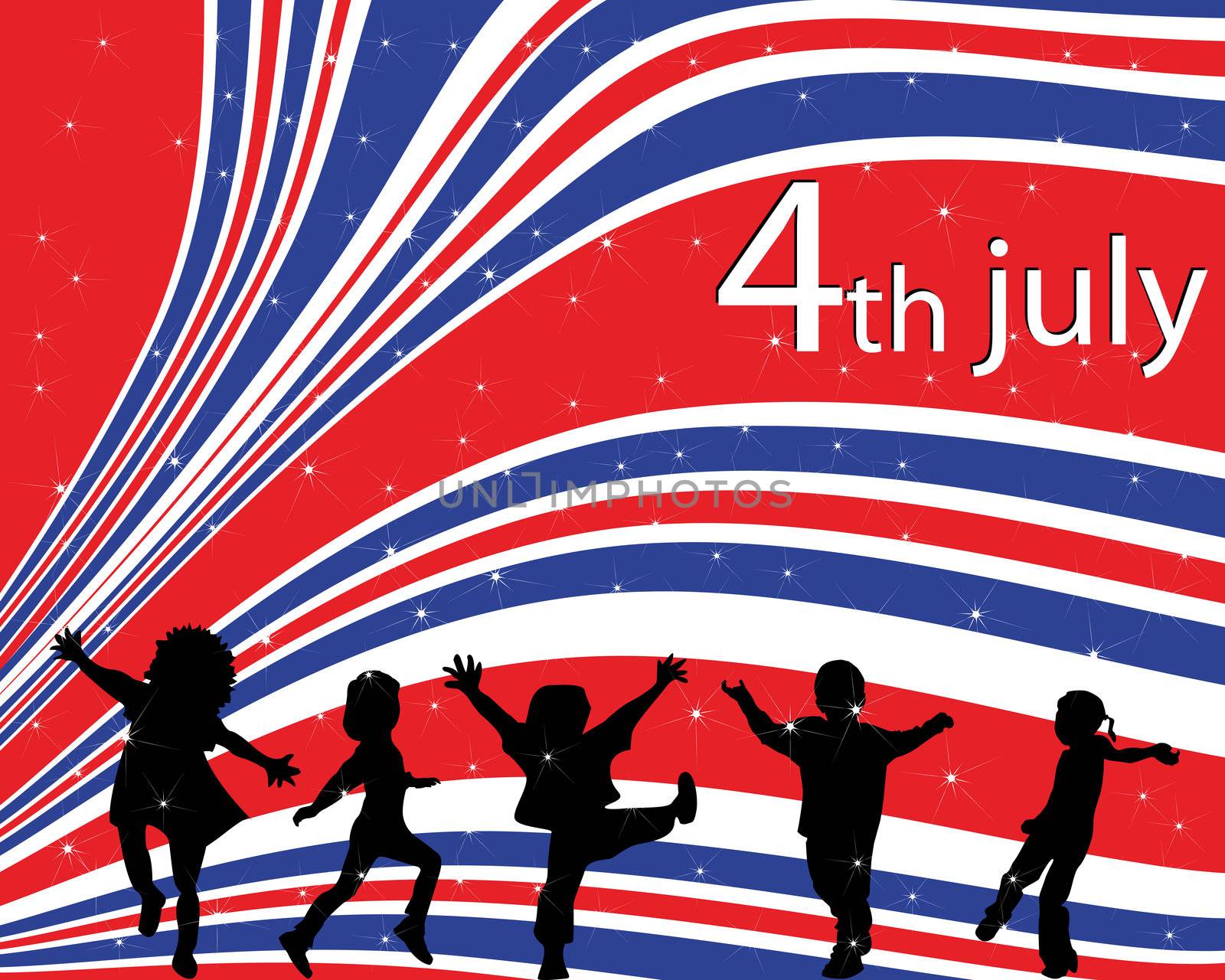 Independence day background with children silhouettes