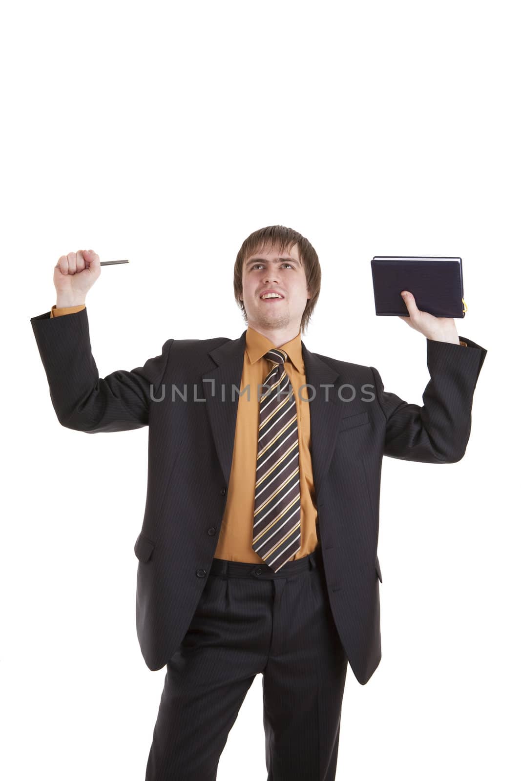 happpy young businessman with his hands up