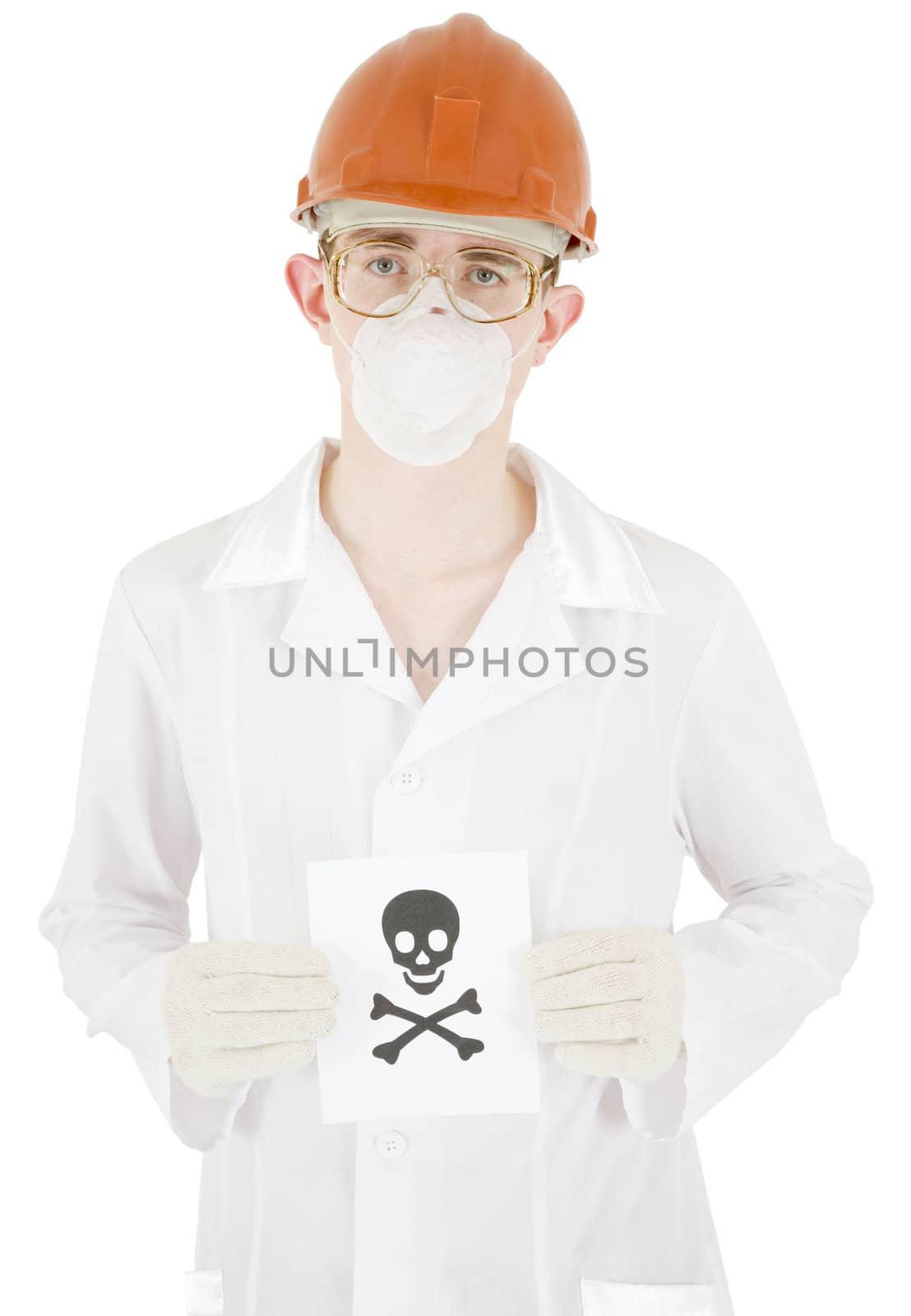 Scientist and crossbones on the white background